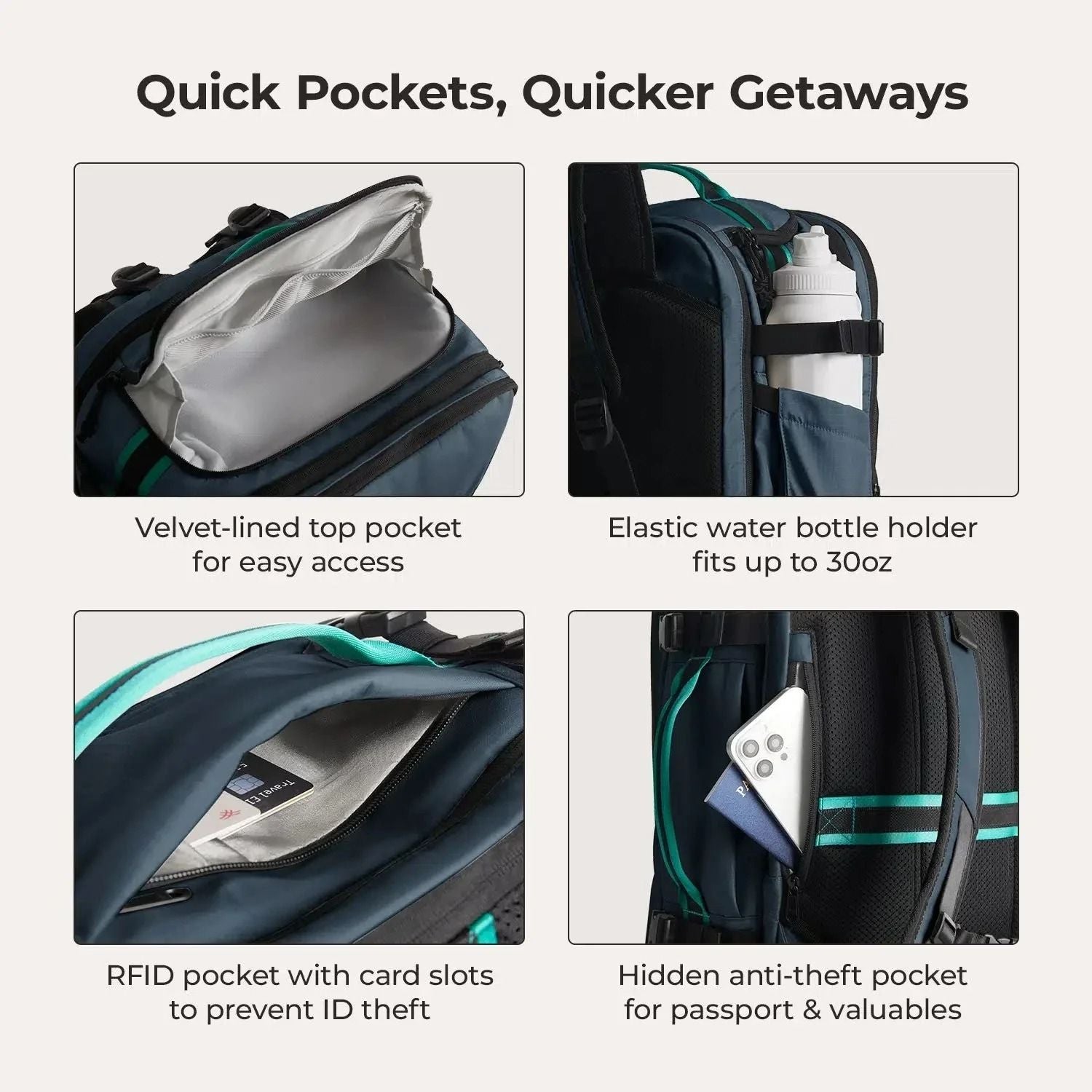 Bagsmart Blast Pro Quick Access Carry On Travel Backpack 40L (Navy Blue)