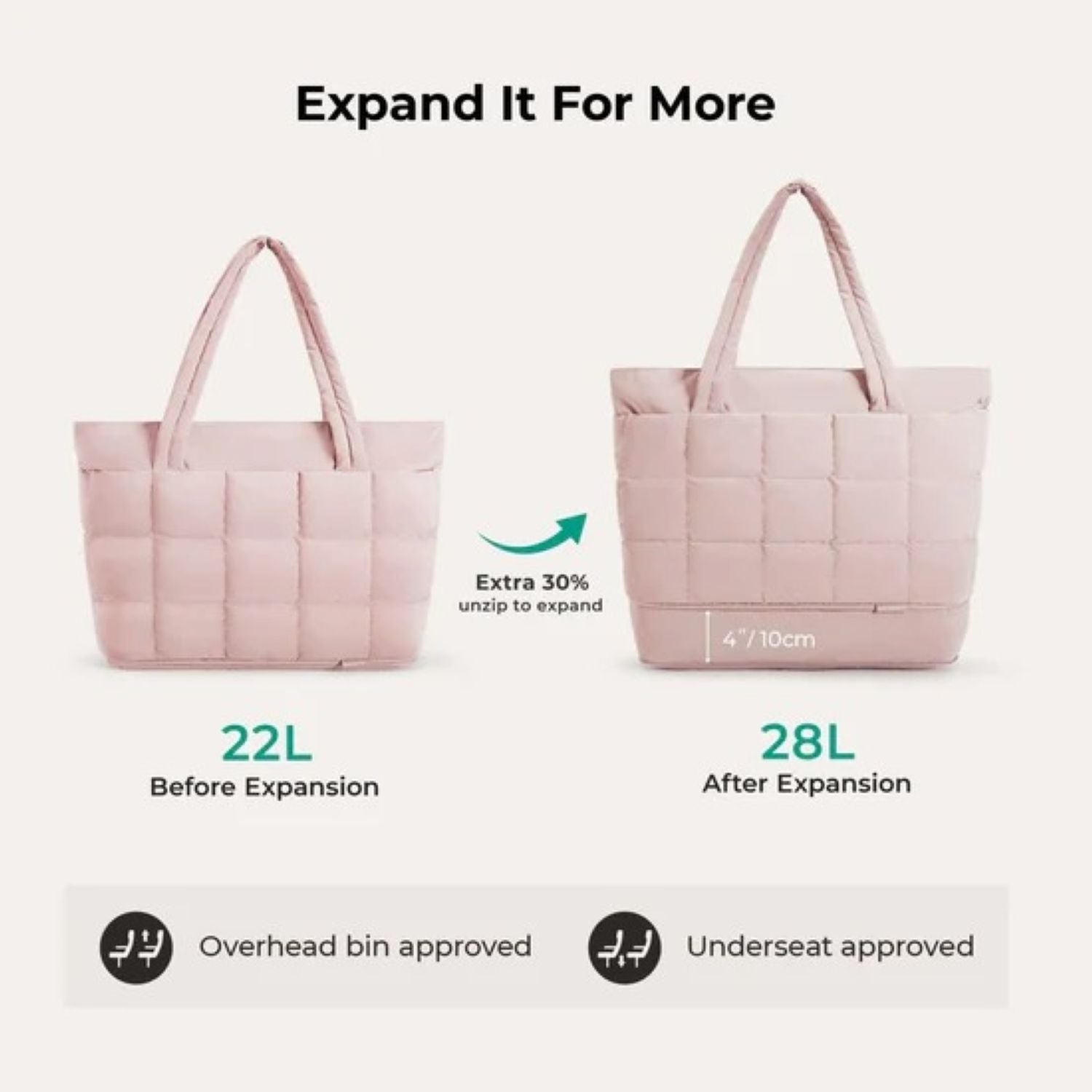 Bagsmart Bubble Puffer Tote 22L - 28L (Pink)