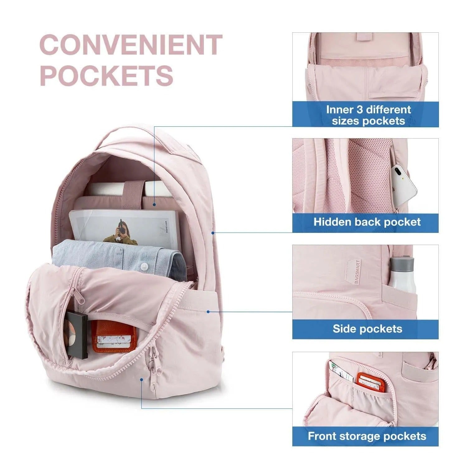 Bagsmart Zoraesque Feather Light Backpack 14L (Pink)