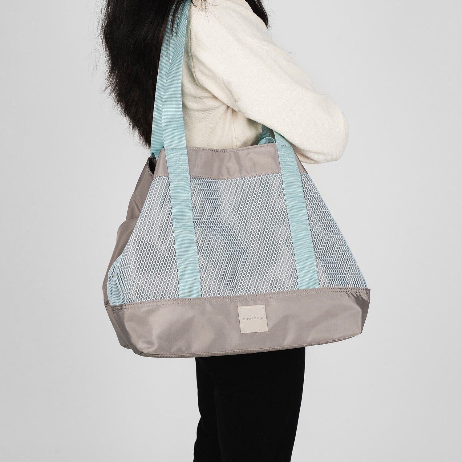 Crossing Meg Dual Carry Mesh Tote Bag - Grey/Light Blue