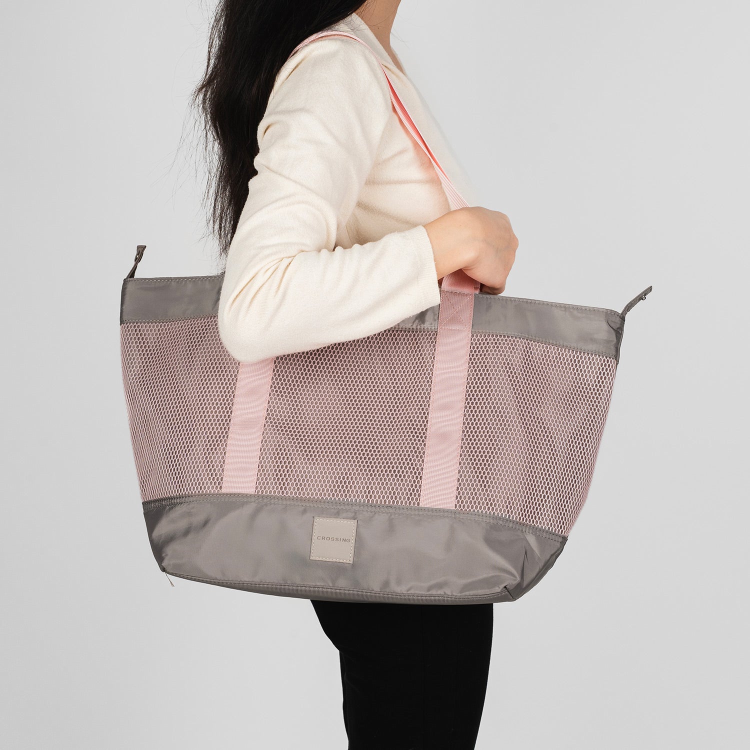Crossing Meg Dual Carry Mesh Tote Bag - Grey/Pink