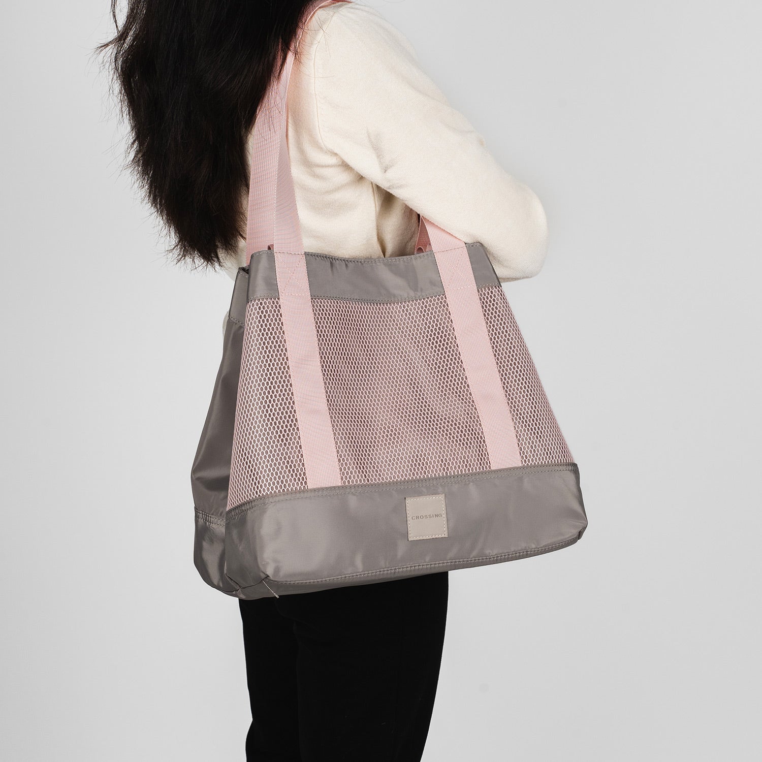 Crossing Meg Dual Carry Mesh Tote Bag - Grey/Pink