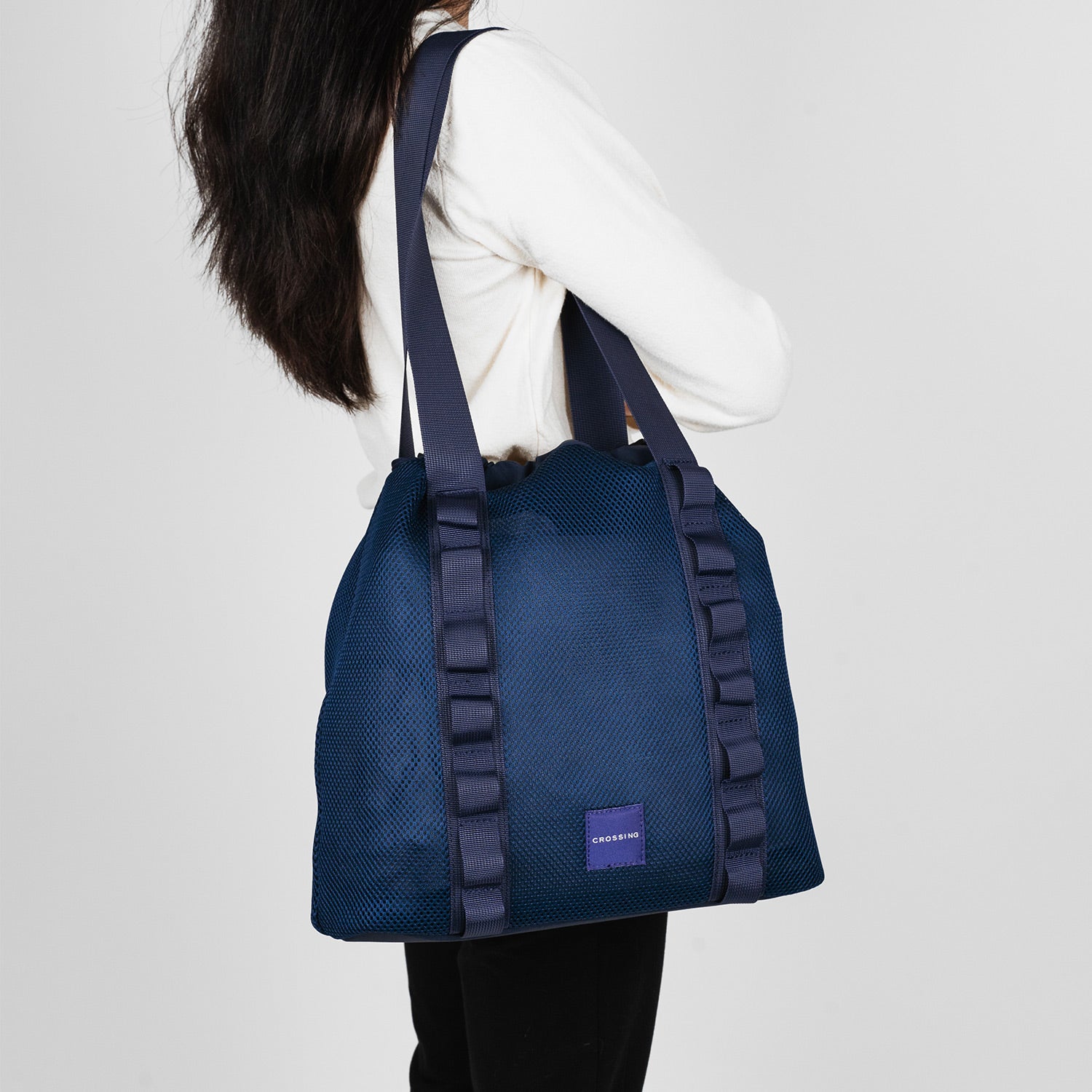 Crossing Noa Drawstring Mesh Tote Bag - Dark Blue