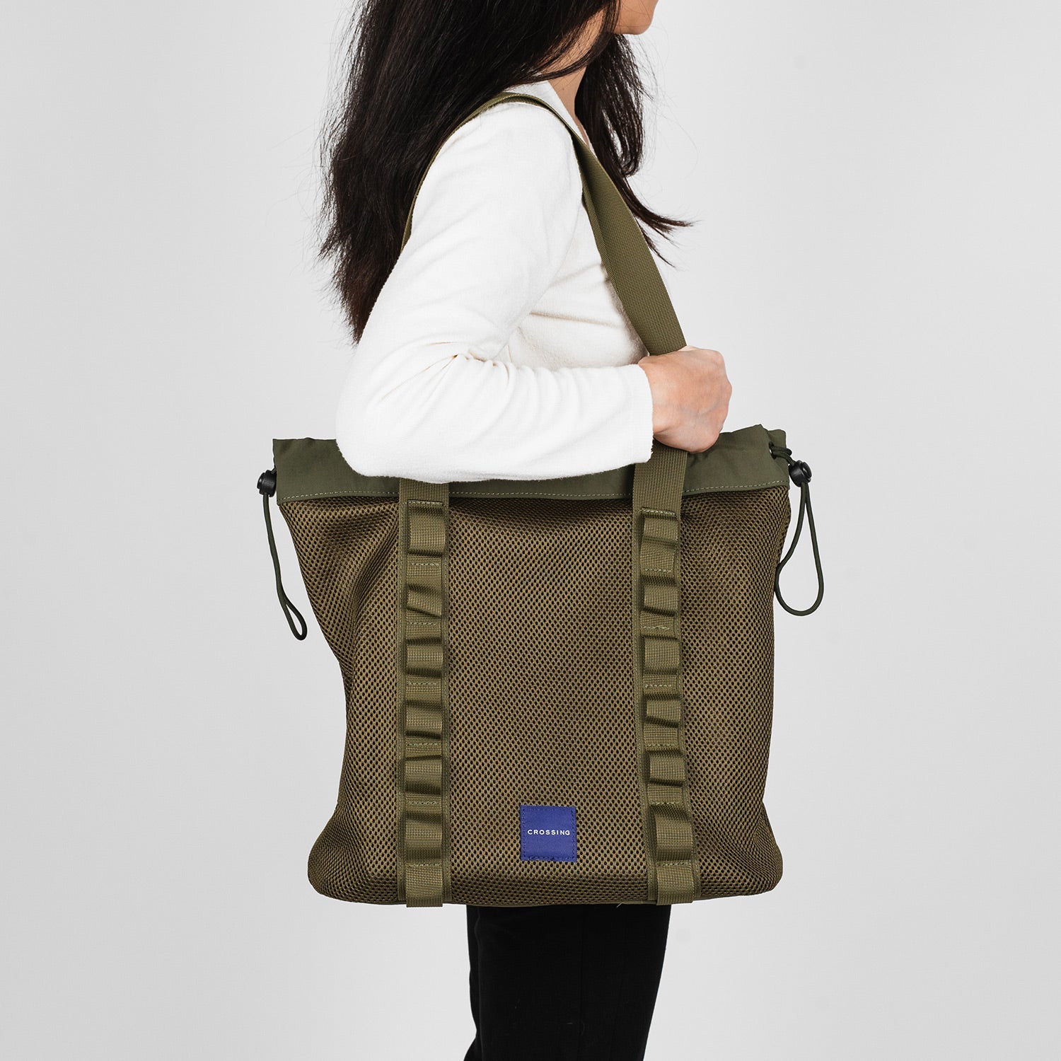 Crossing Noa Drawstring Mesh Tote Bag - Olive