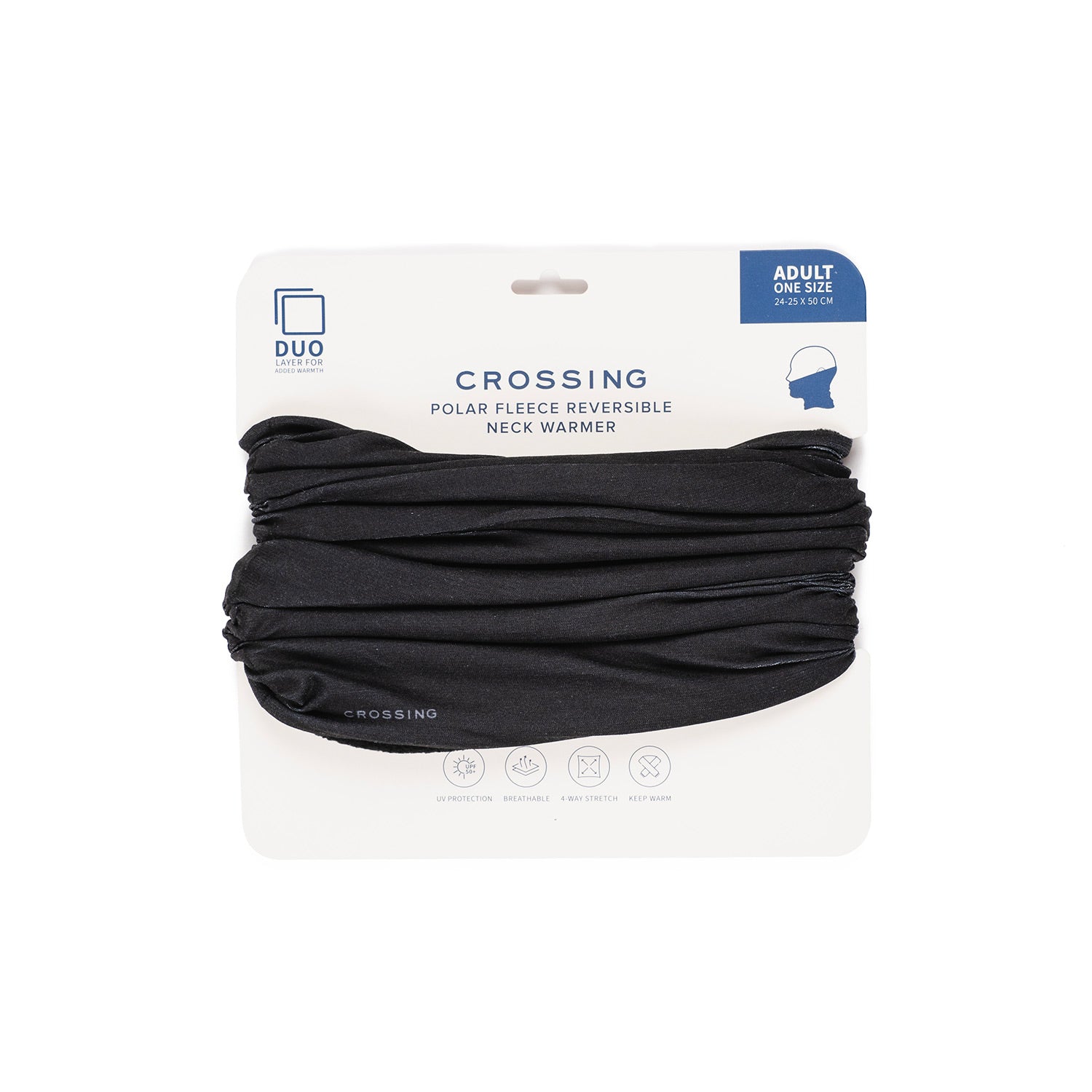 Crossing Polar Fleece Reversible Neck Warmer UPF 50+ Sun Protection - Black