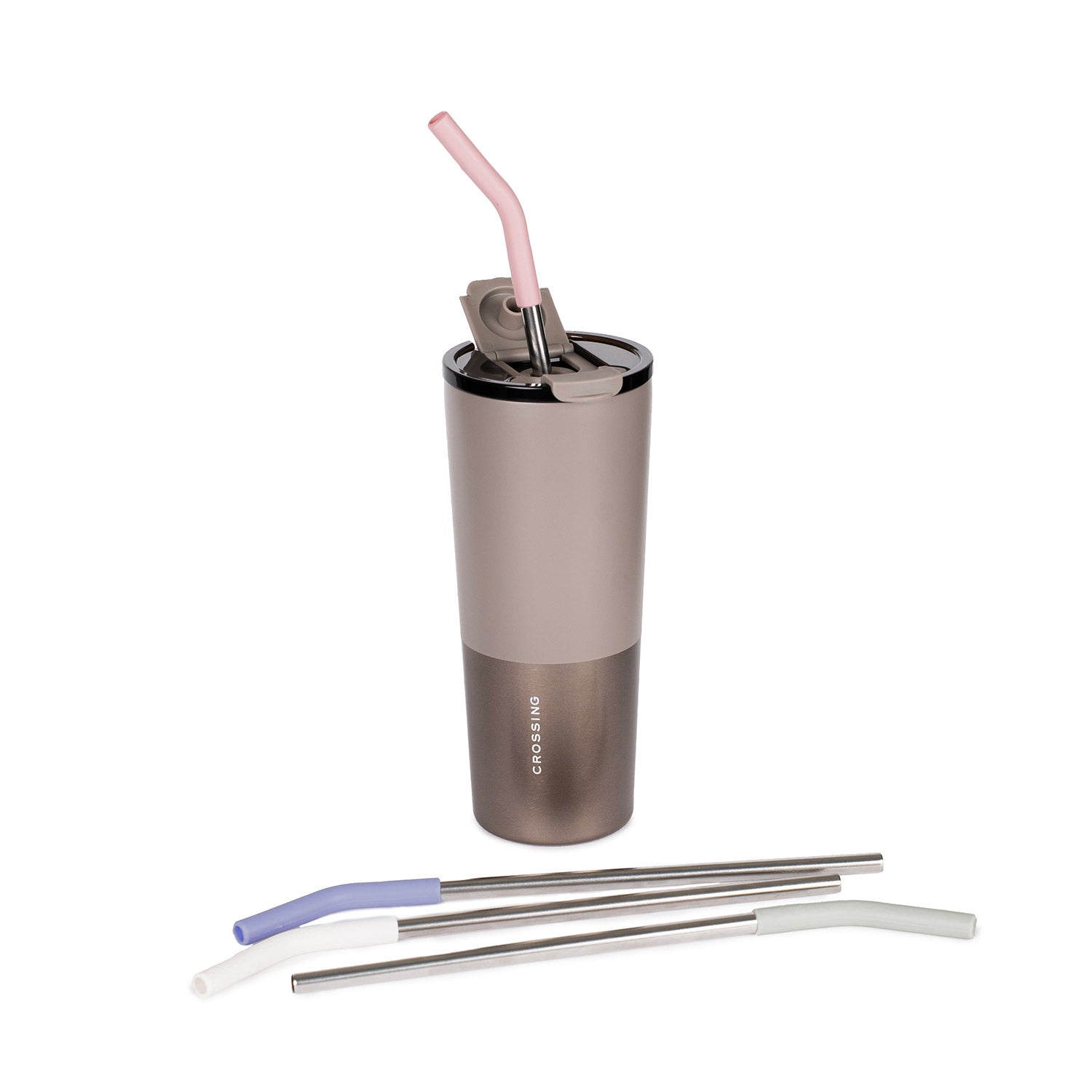 Crossing Reusable Stainless Steel Straw 4-Pc Set - Cotton/Dusty Rose/Heirloom Blue/Pistachio