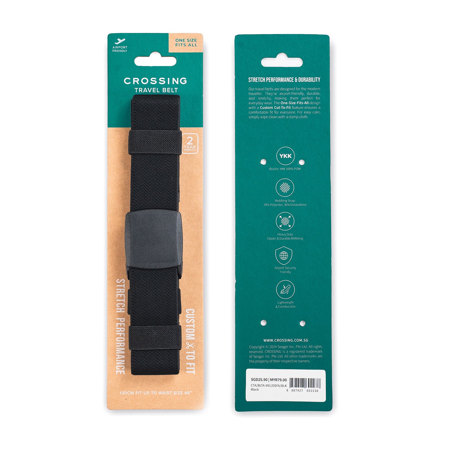 Crossing Travel Belt With Clip Buckle (One Size) - Black