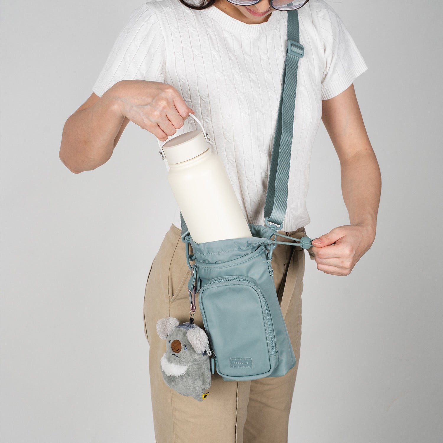 Crossing Water Bottle Crossbody Bag With Front Pocket 2L - Sage Green