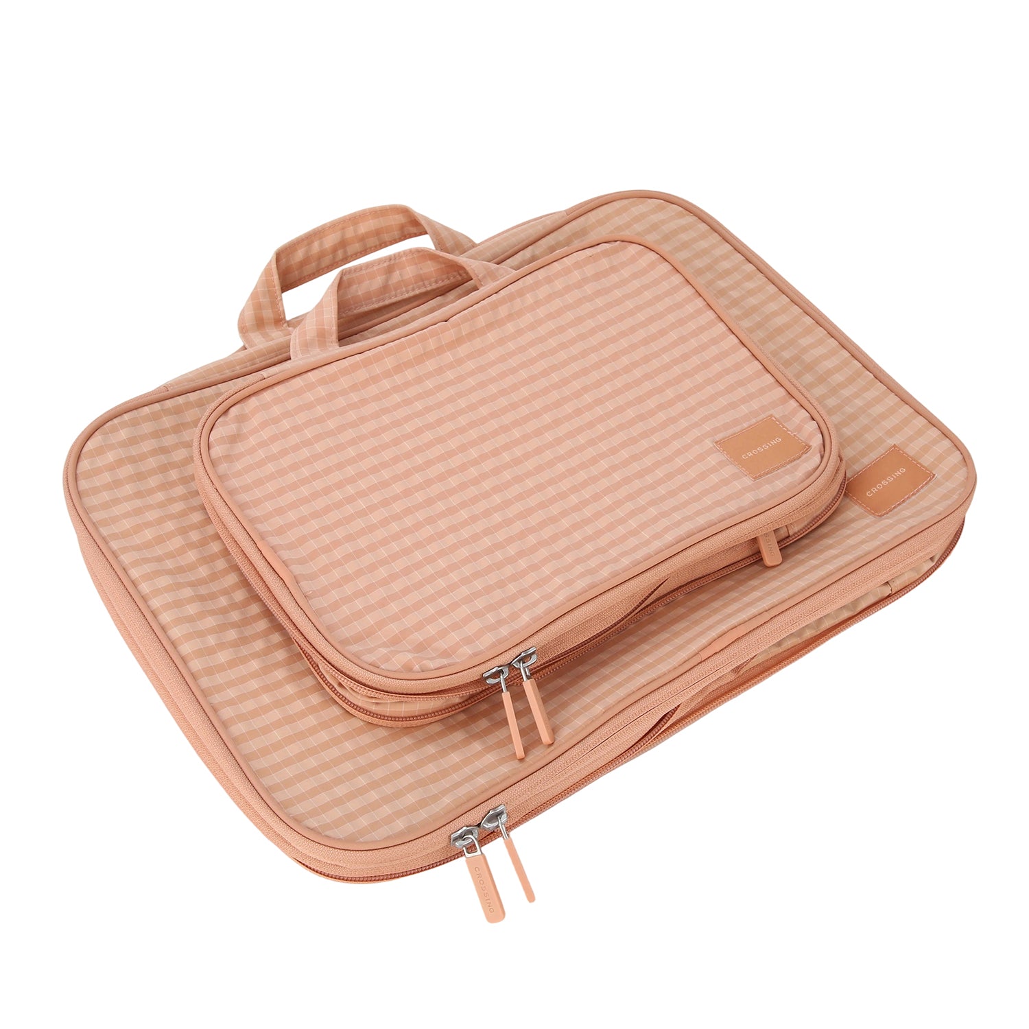 Crossing Waterproof Rayon Checked Compression Packing Cube Set (2-Piece Set) - Coral