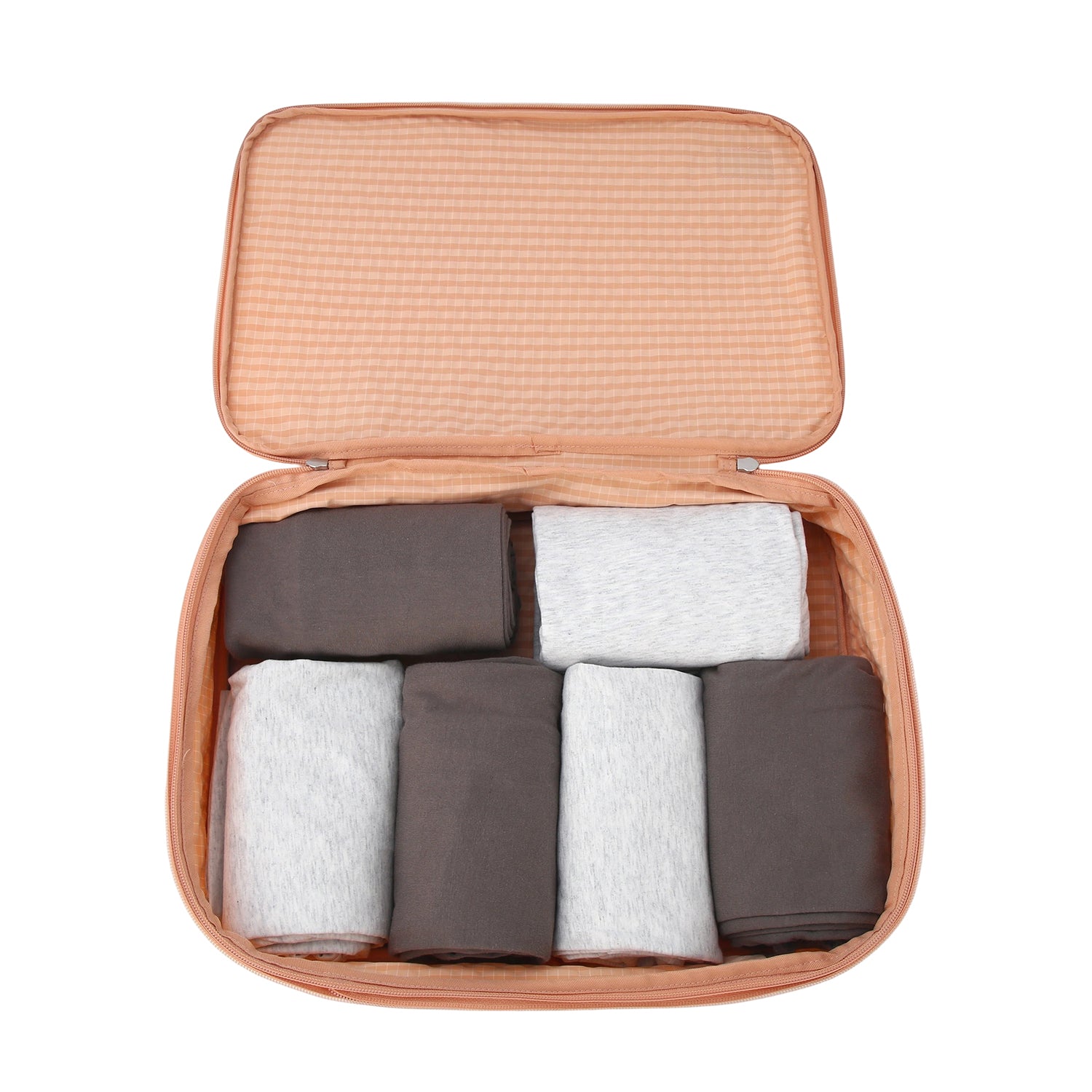 Crossing Waterproof Rayon Checked Compression Packing Cube Set (2-Piece Set) - Coral