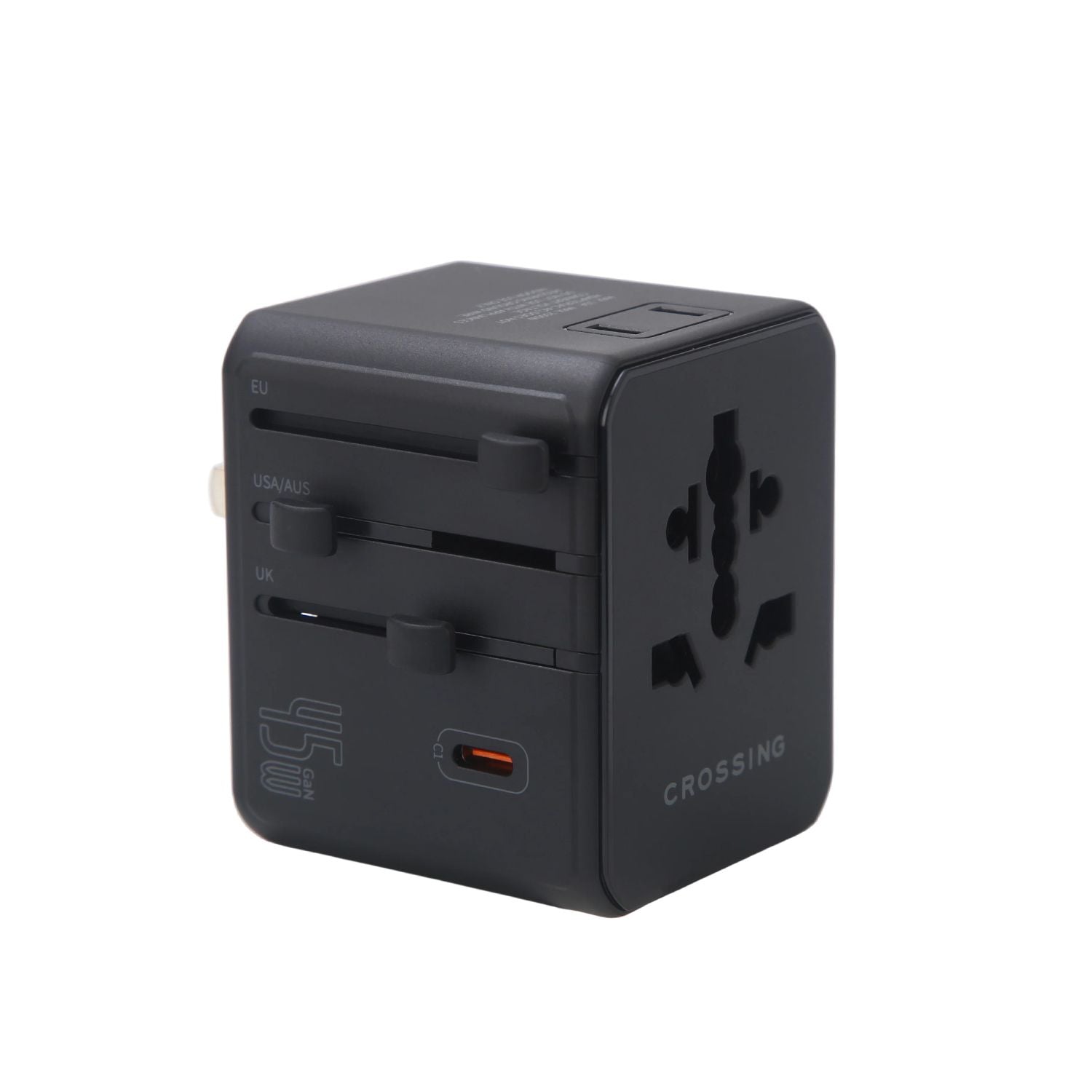 Crossing World Travel Adaptor 45W V2 With 3 USB-C + 2 USB-A - Black