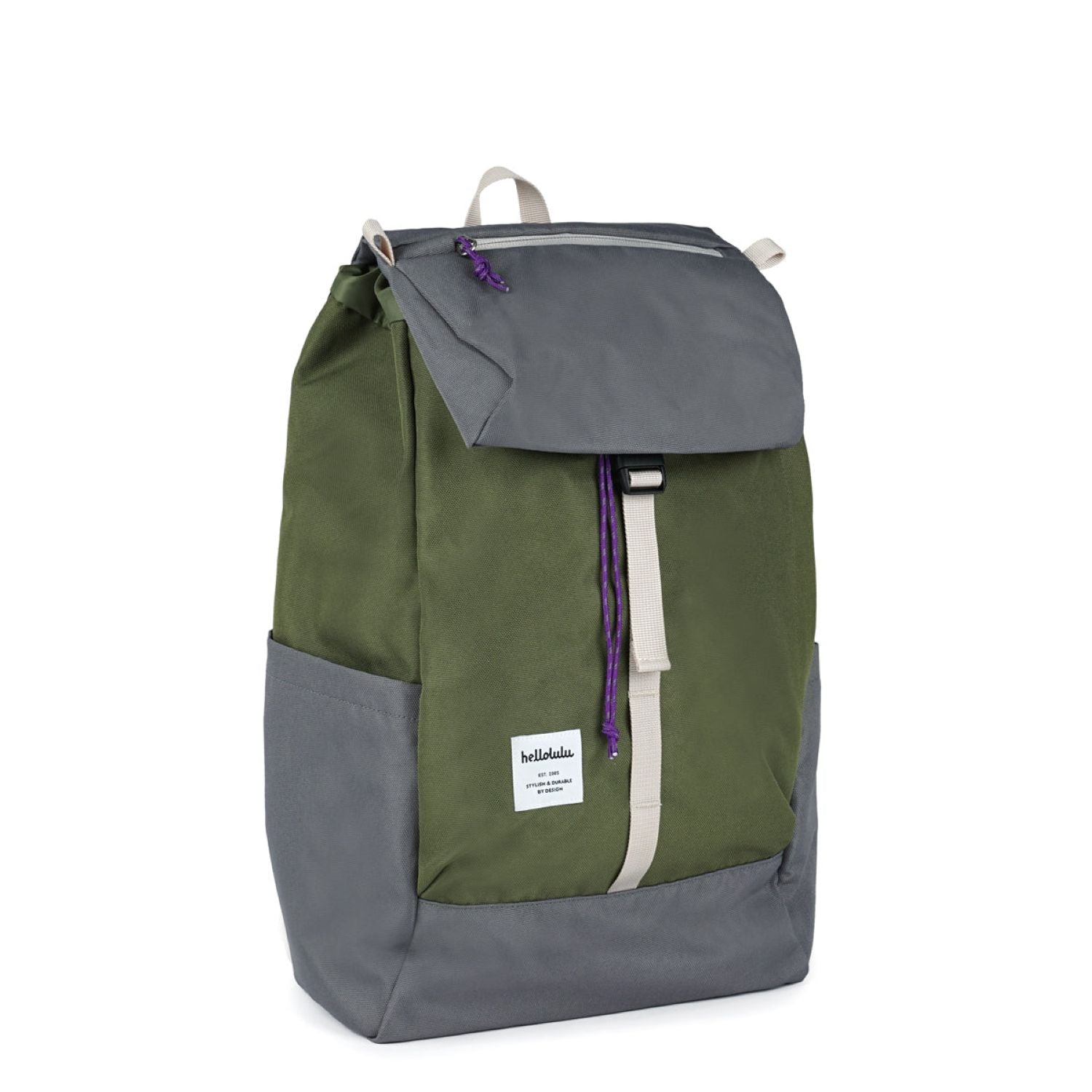 Hellolulu Saro Utility Flap Backpack M (Oil Green/Cool Gray)