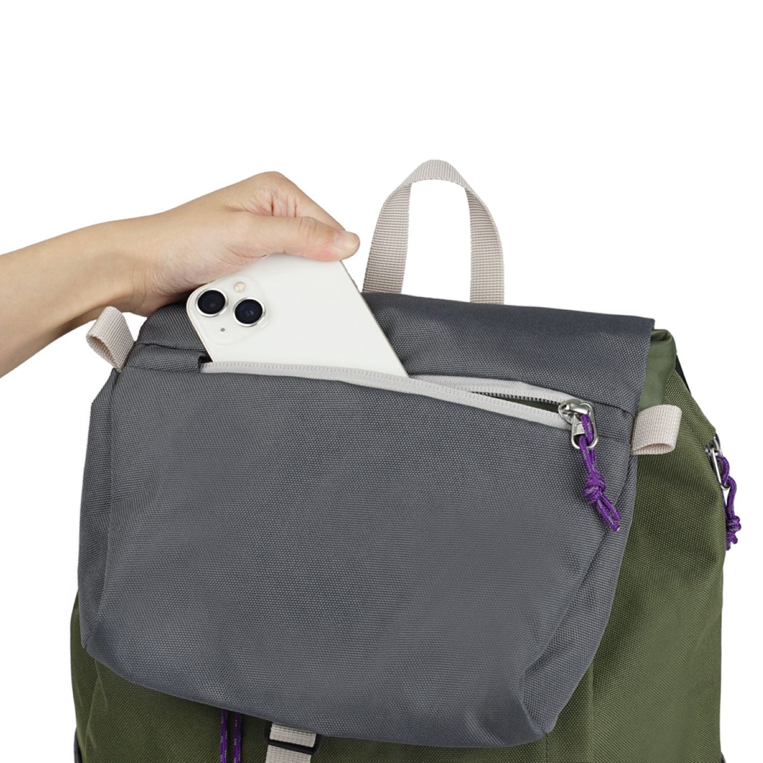 Hellolulu Saro Utility Flap Backpack M (Oil Green/Cool Gray)