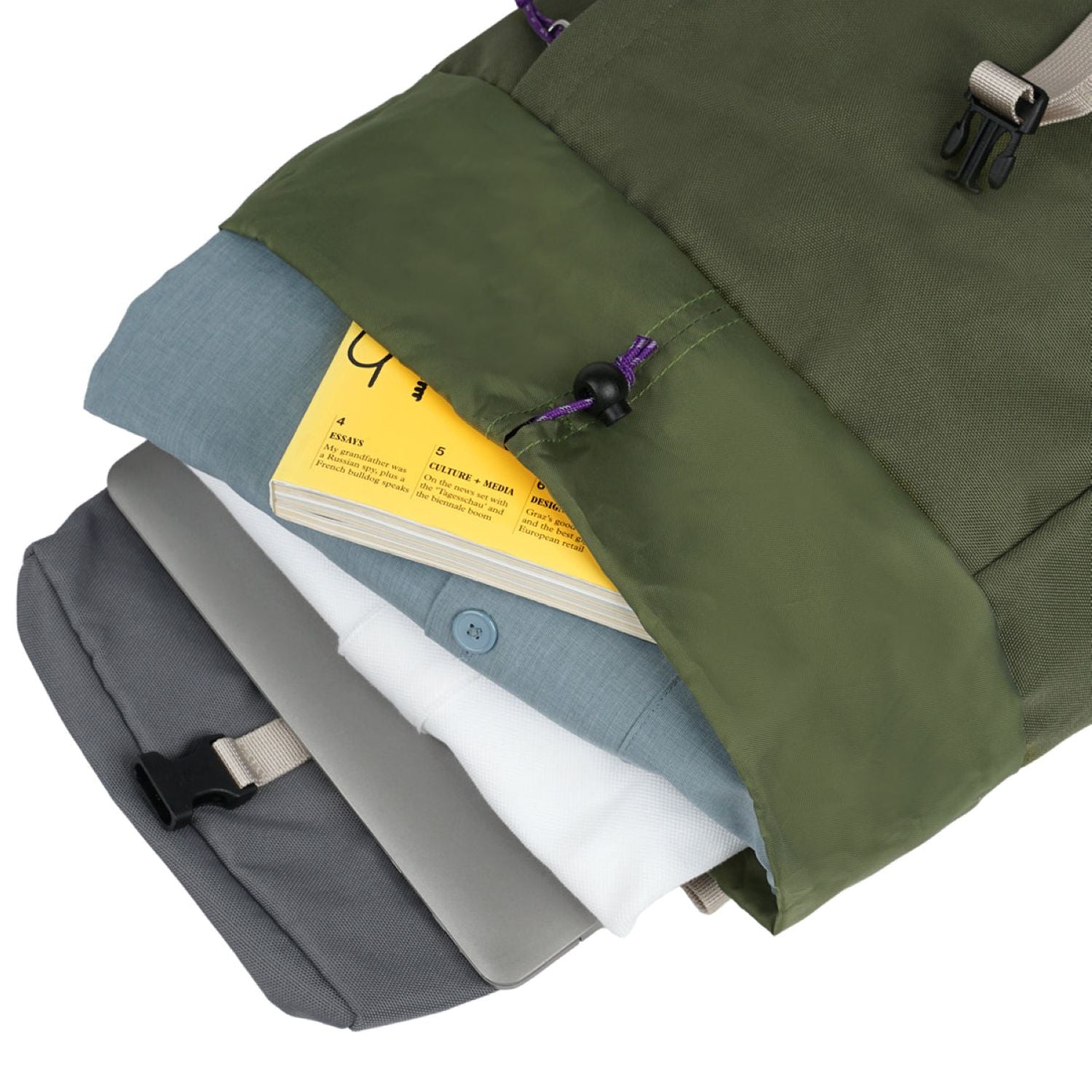 Hellolulu Saro Utility Flap Backpack M (Oil Green/Cool Gray)