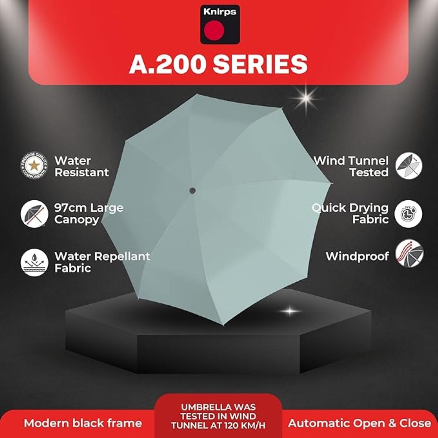 Knirps A.200 Medium Duomatic Umbrella - Fog (Solids)