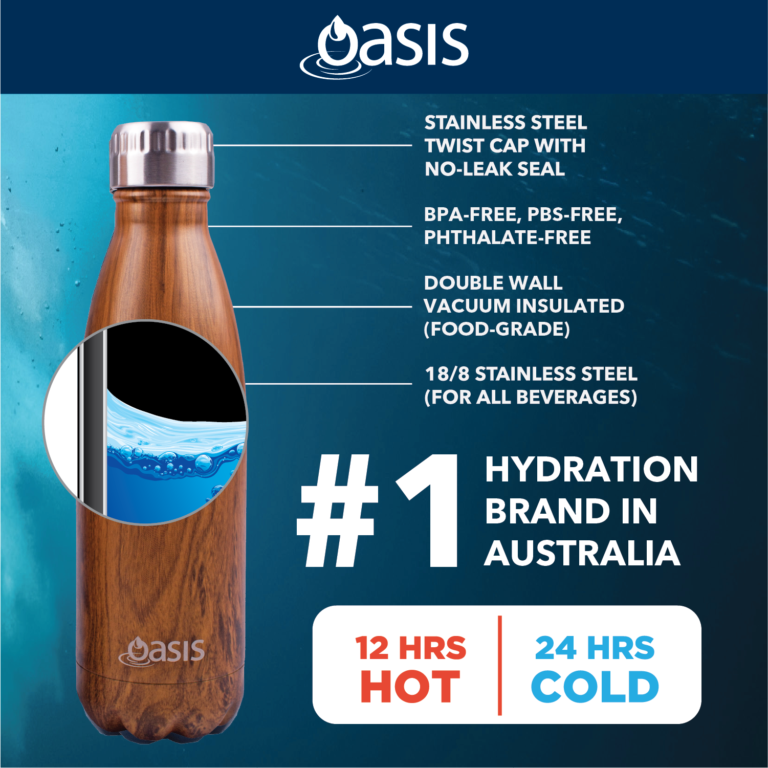 Oasis Stainless Steel Insulated Water Bottle 350ML - Marble