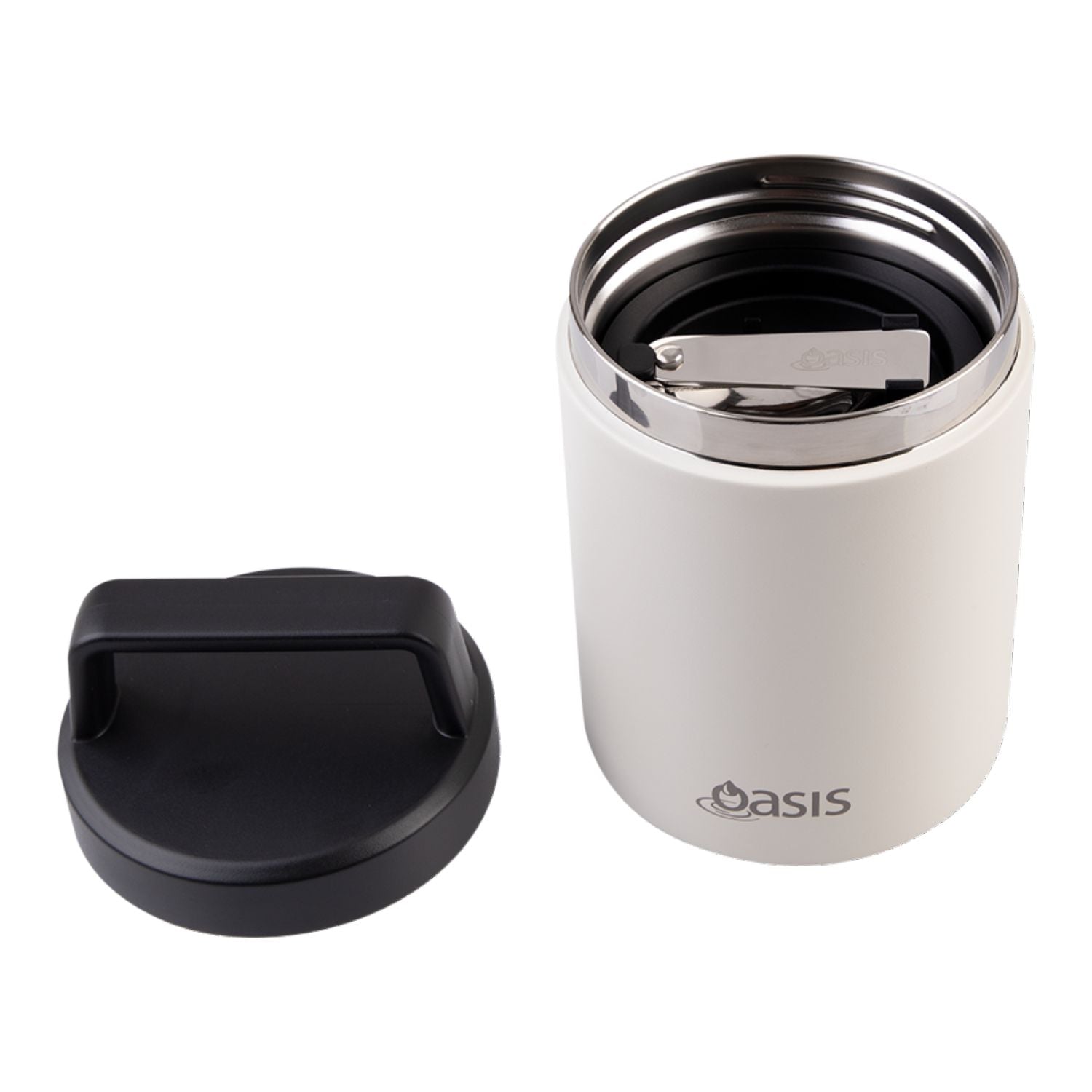 Oasis S/S Insulated Dual Compartment Food Jar W Handle And Spoon 480ML - Alabaster