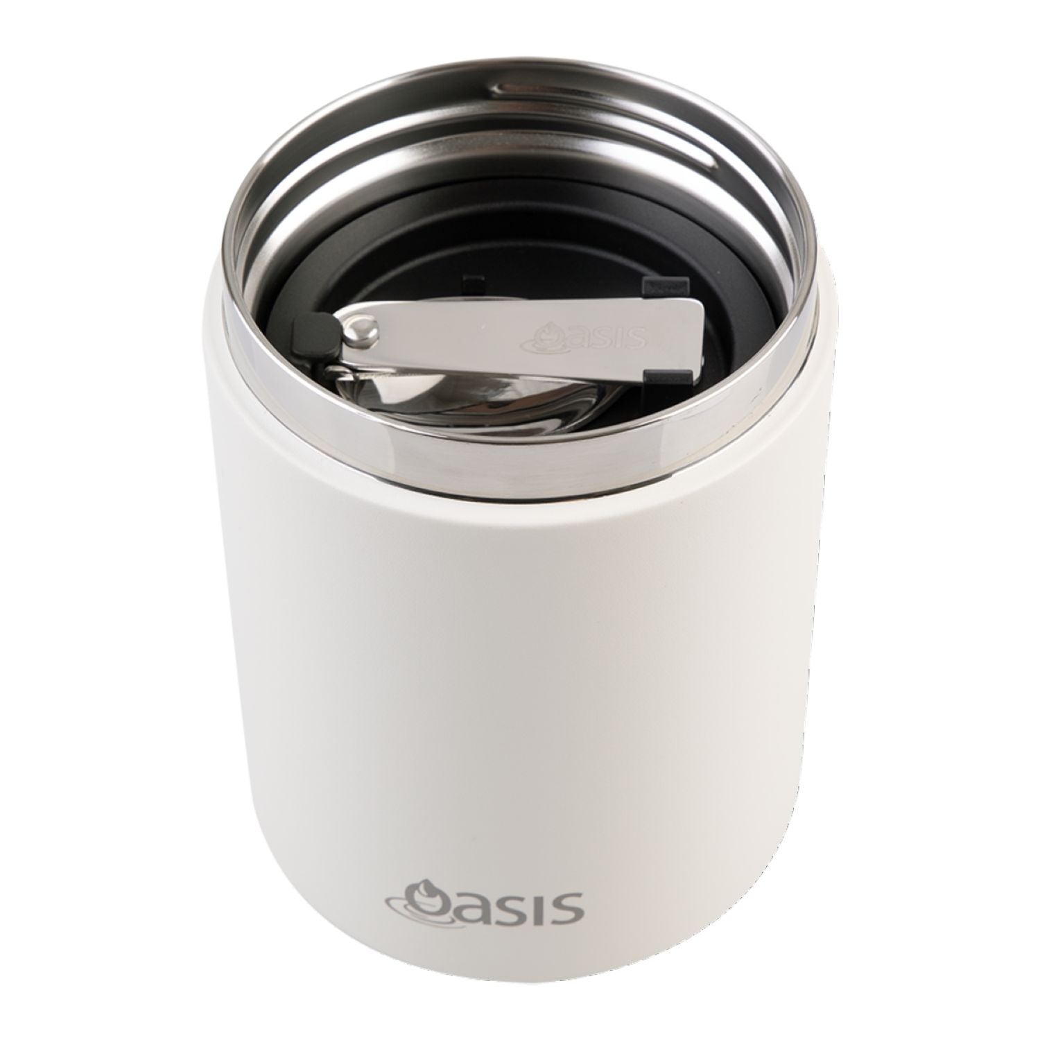 Oasis S/S Insulated Dual Compartment Food Jar W Handle And Spoon 480ML - Alabaster