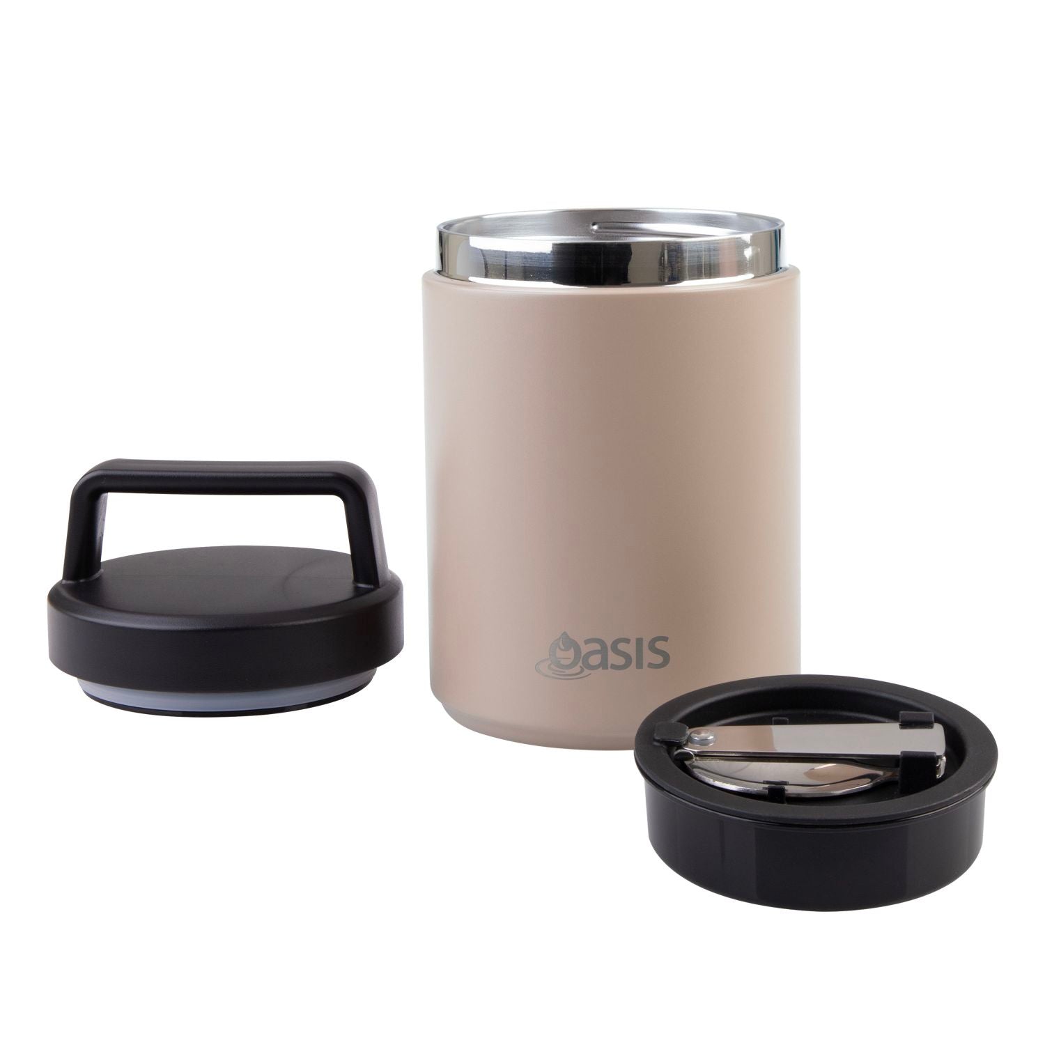 Oasis S/S Insulated Dual Compartment Food Jar W Handle And Spoon 480Ml - Latte