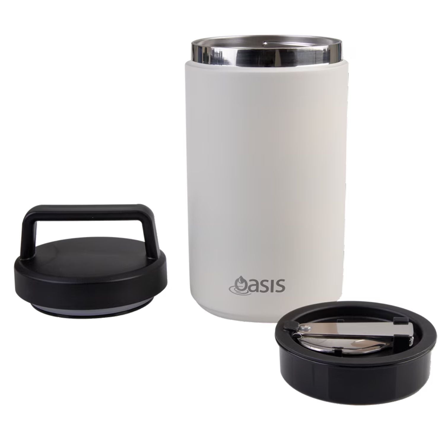 Oasis S/S Insulated Dual Compartment Food Jar W Handle And Spoon 700ML - Alabaster