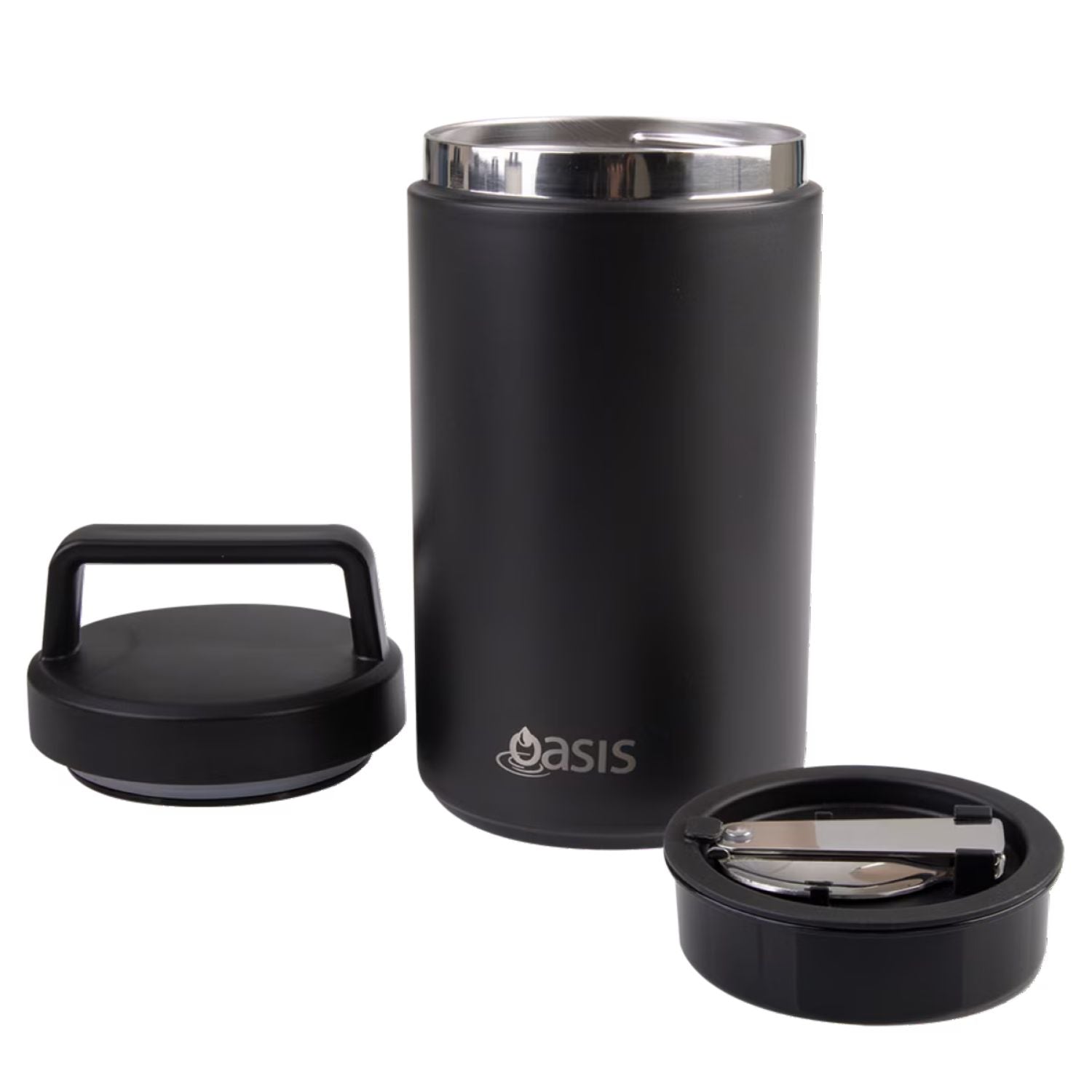Oasis S/S Insulated Dual Compartment Food Jar W Handle And Spoon 700ML - Black