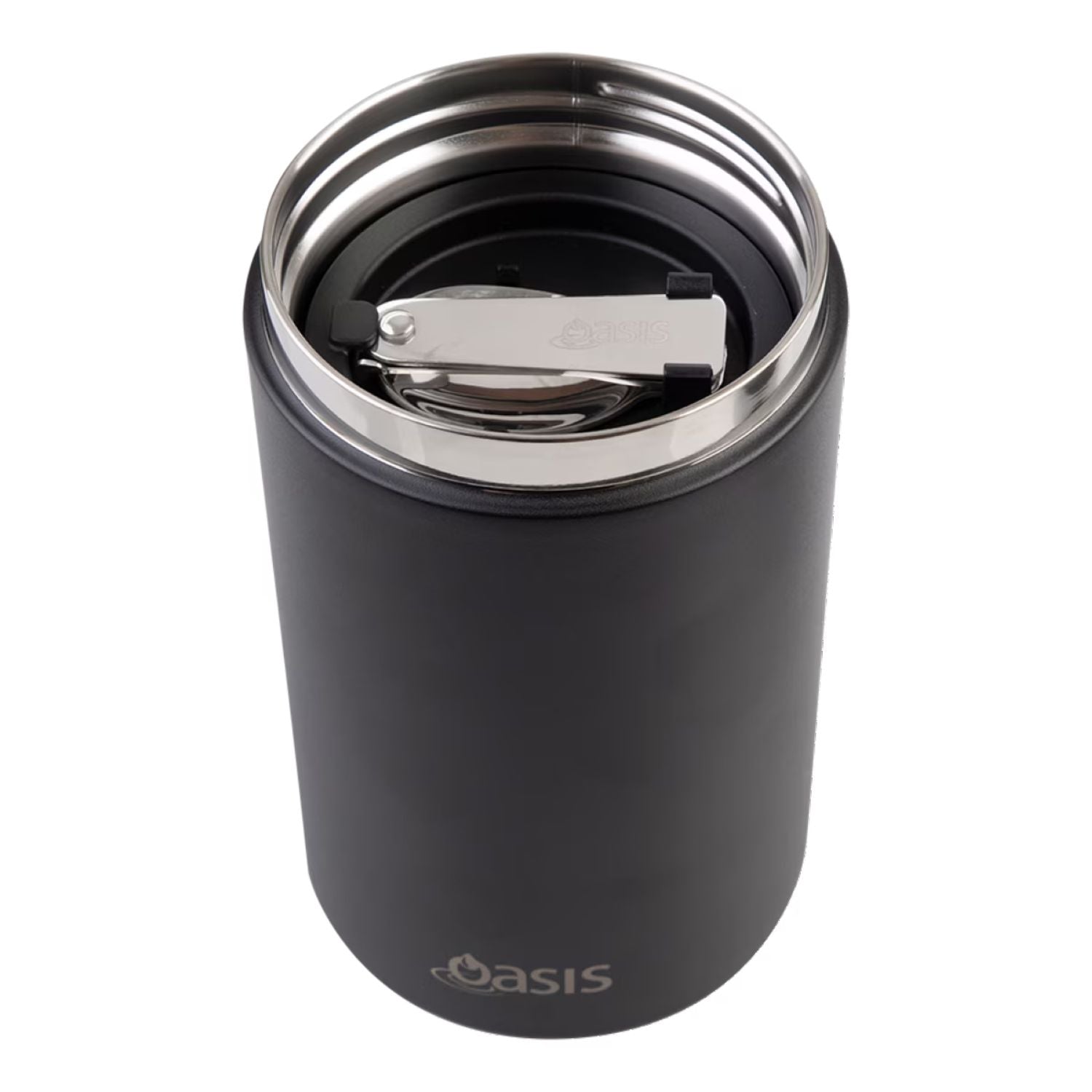 Oasis S/S Insulated Dual Compartment Food Jar W Handle And Spoon 700ML - Black