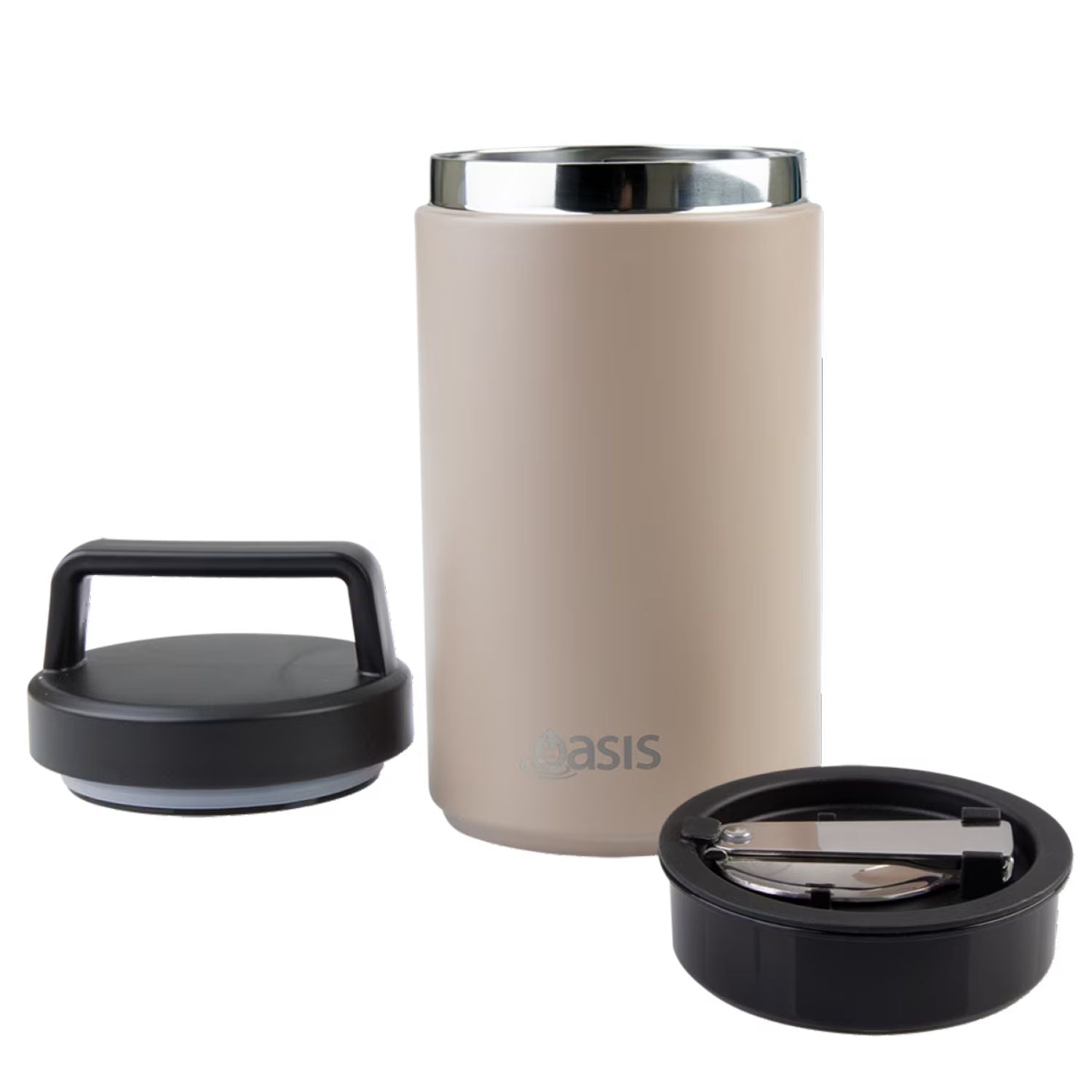 Oasis S/S Insulated Dual Compartment Food Jar W Handle And Spoon 700ML - Latte