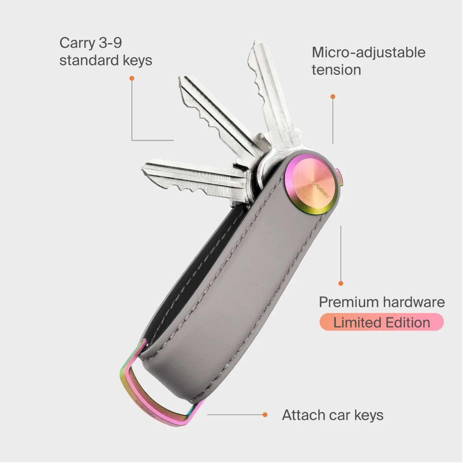 Orbitkey Leather Key Organiser Pro Cosmic Range (Moon Rock)