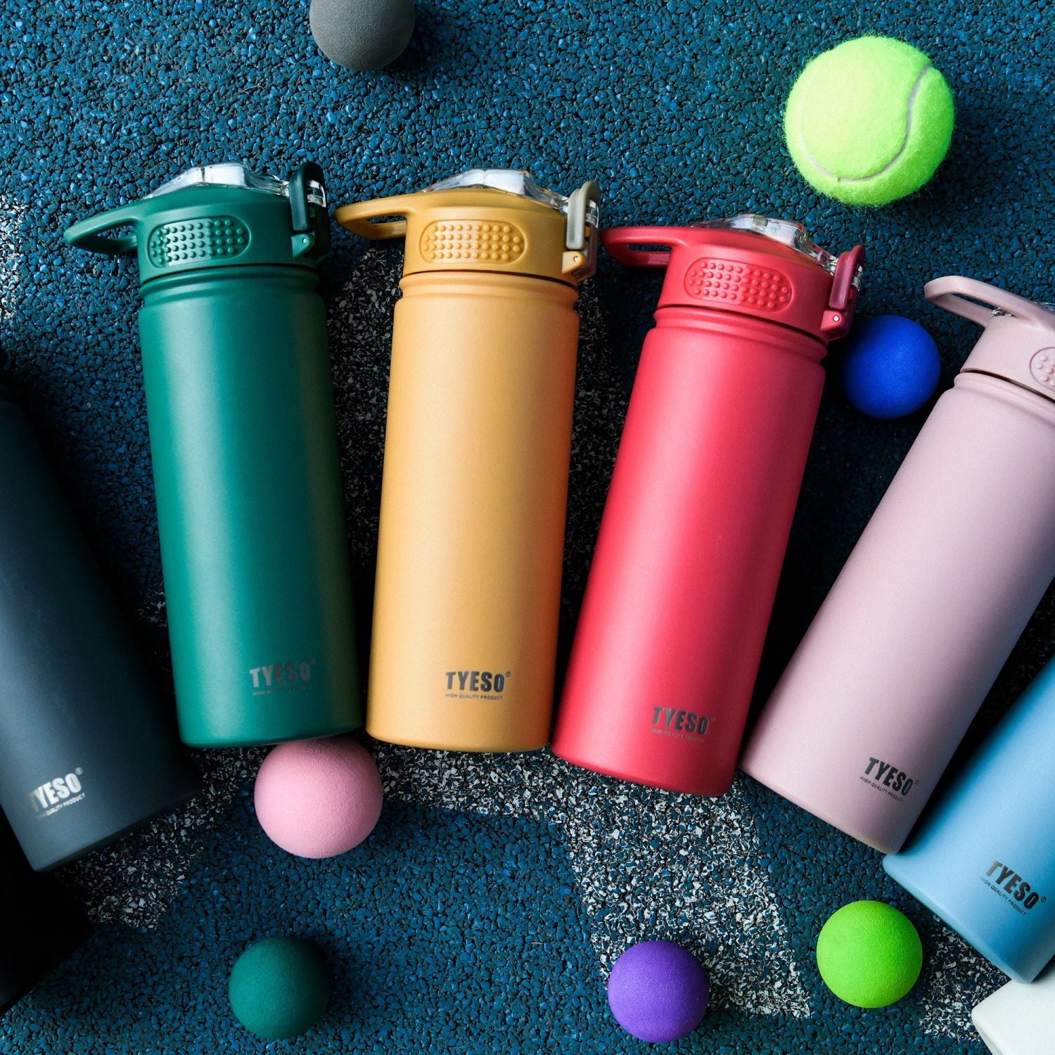 Tyeso Wander Lockable One Press Straw Flip Lid S/S Vacuum Insulated Bottle With Handle 600ml - Gray