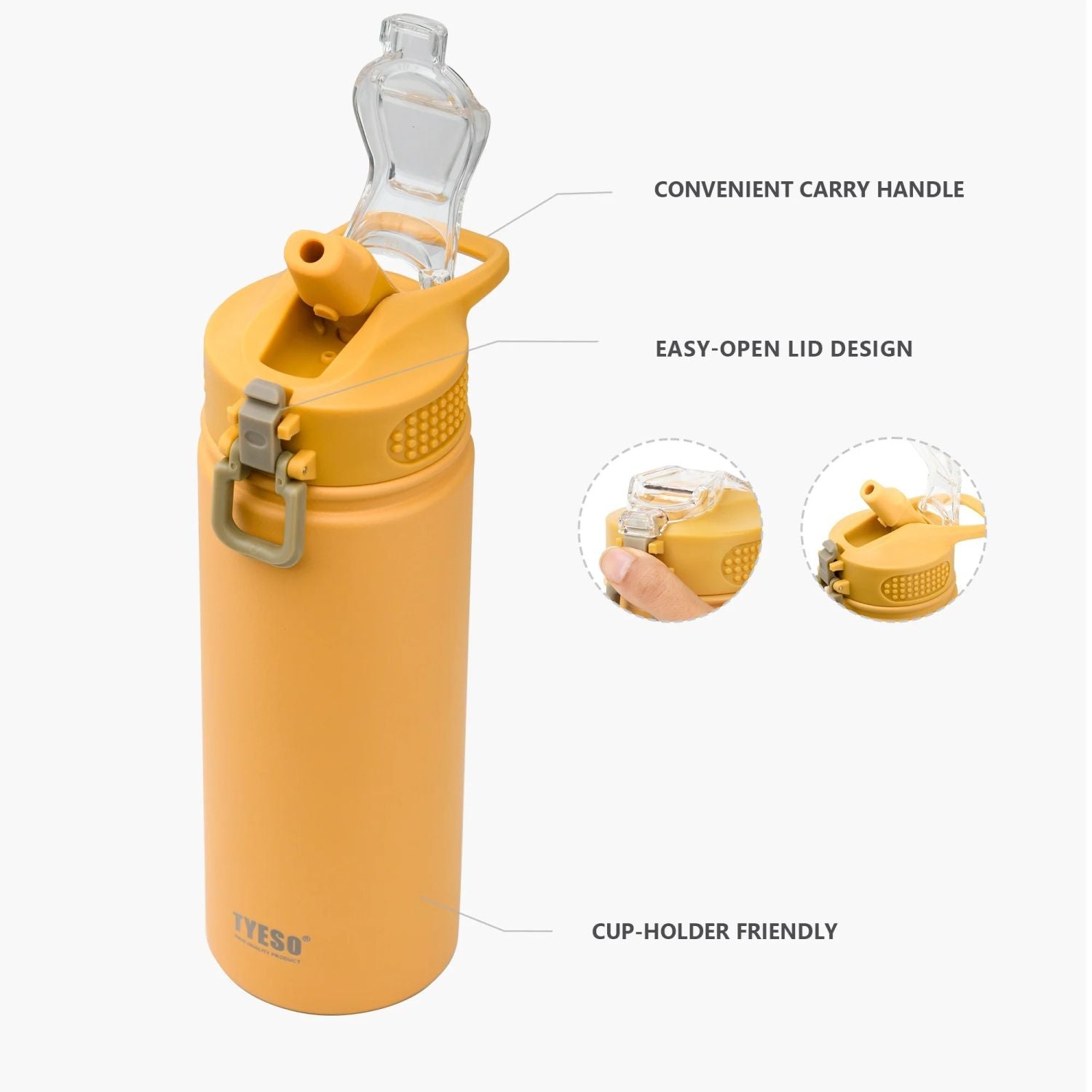 Tyeso Wander Lockable One Press Straw Flip Lid S/S Vacuum Insulated Bottle With Handle 750ml - Yellow