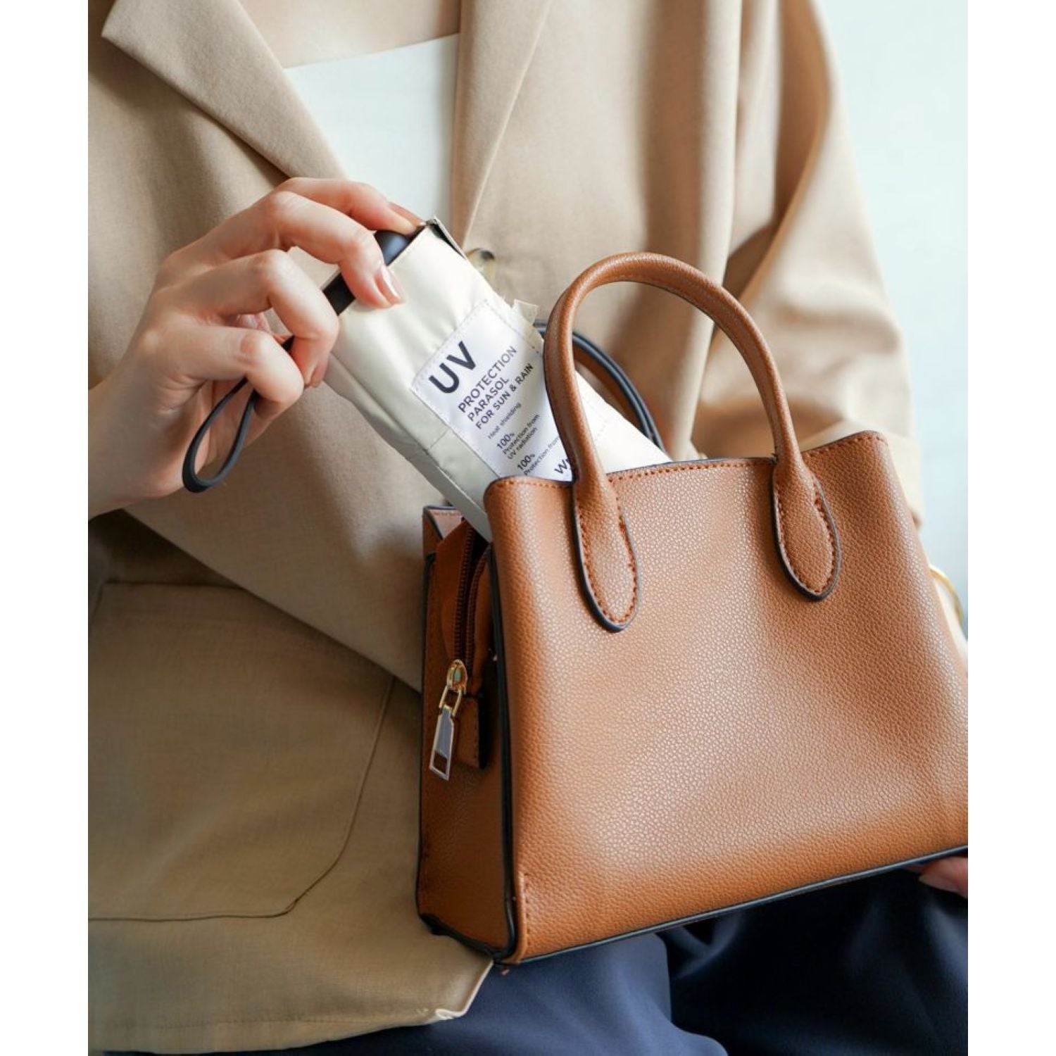 WPC Patchwork Tiny (2025) UV Protection UPF 50+ Umbrella 47cm (Light Grey)