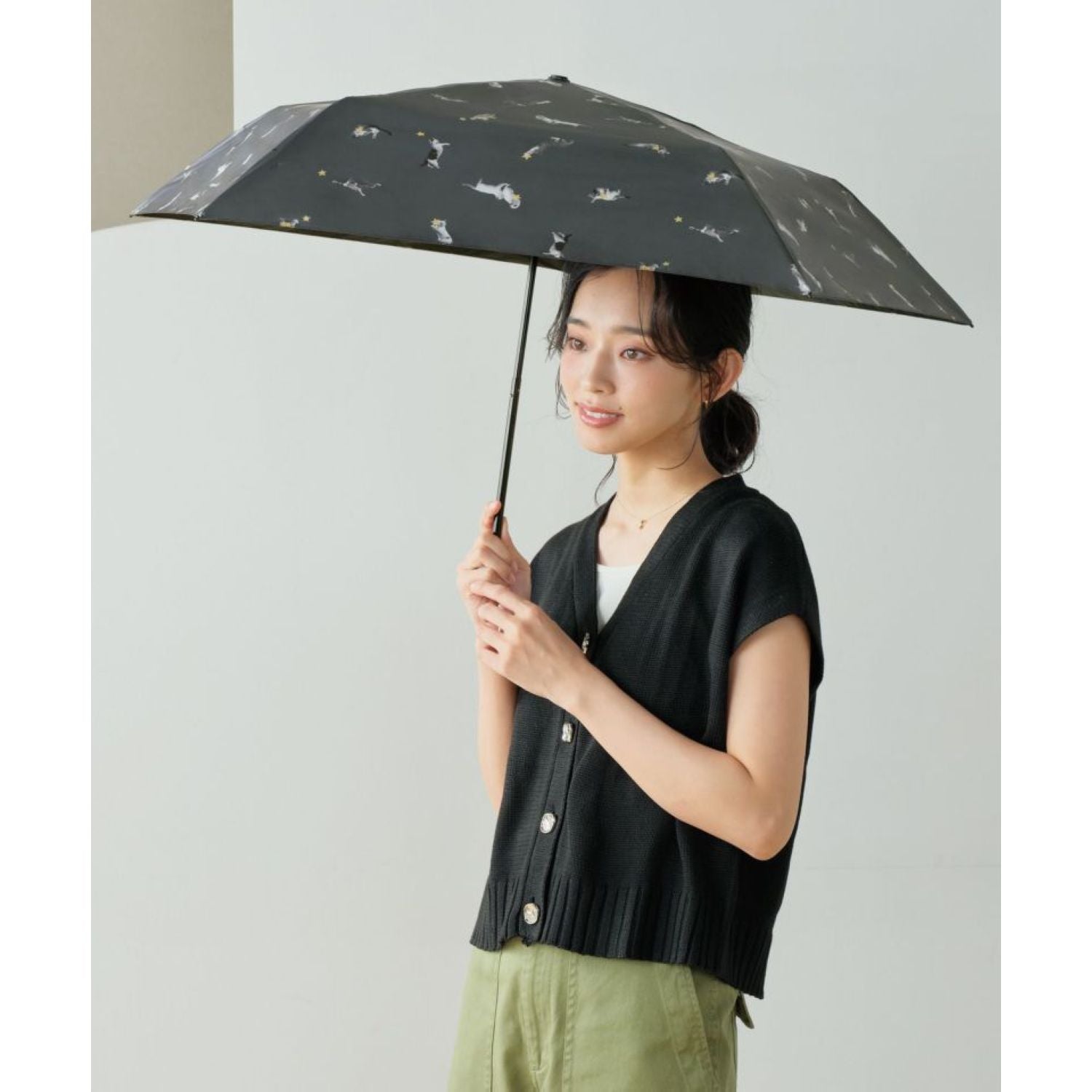 WPC X Masayuki Oki Neko UV Protection UPF 50+ Umbrella 49cm (Black) - V2