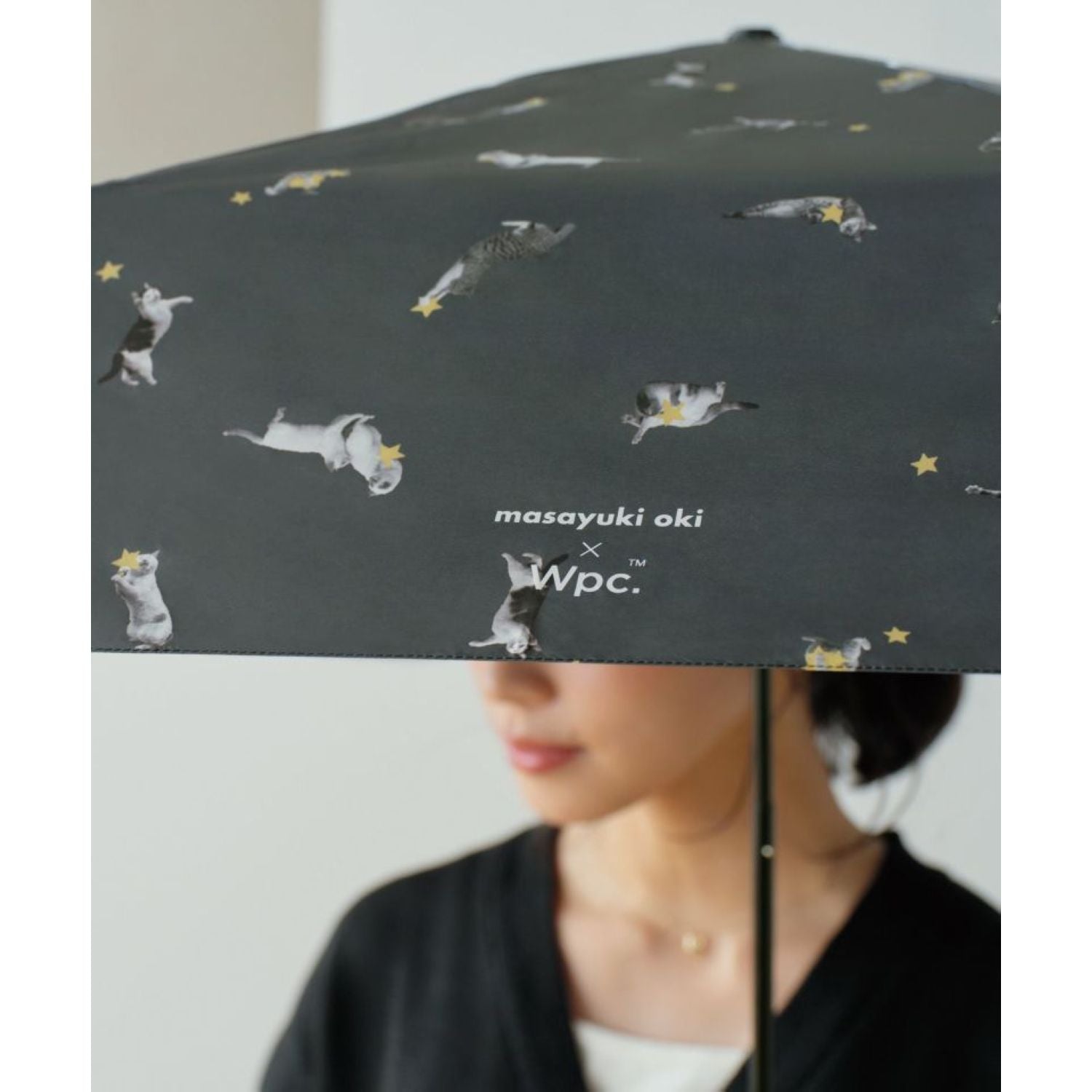 WPC X Masayuki Oki Neko UV Protection UPF 50+ Umbrella 49cm (Black) - V2