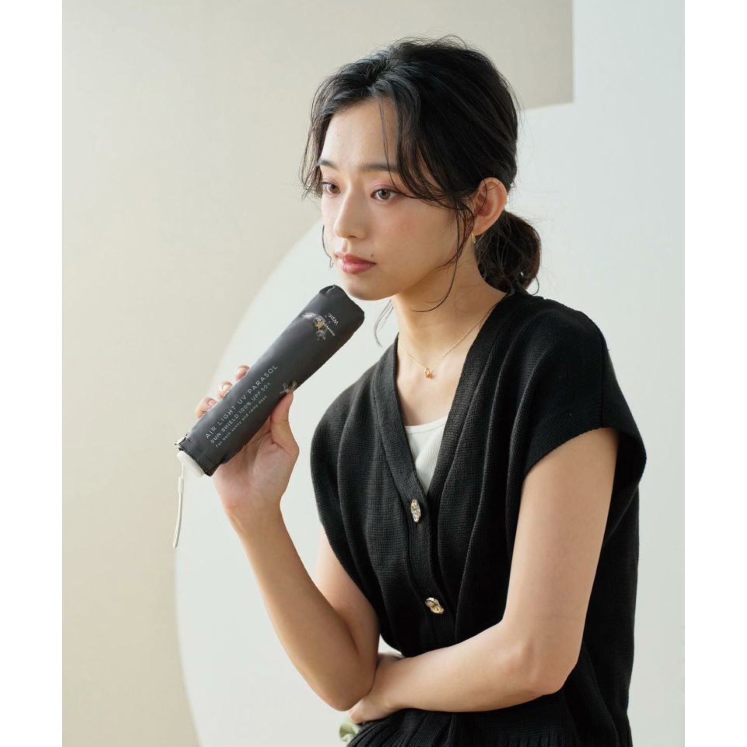 WPC X Masayuki Oki Neko UV Protection UPF 50+ Umbrella 49cm (Black) - V2