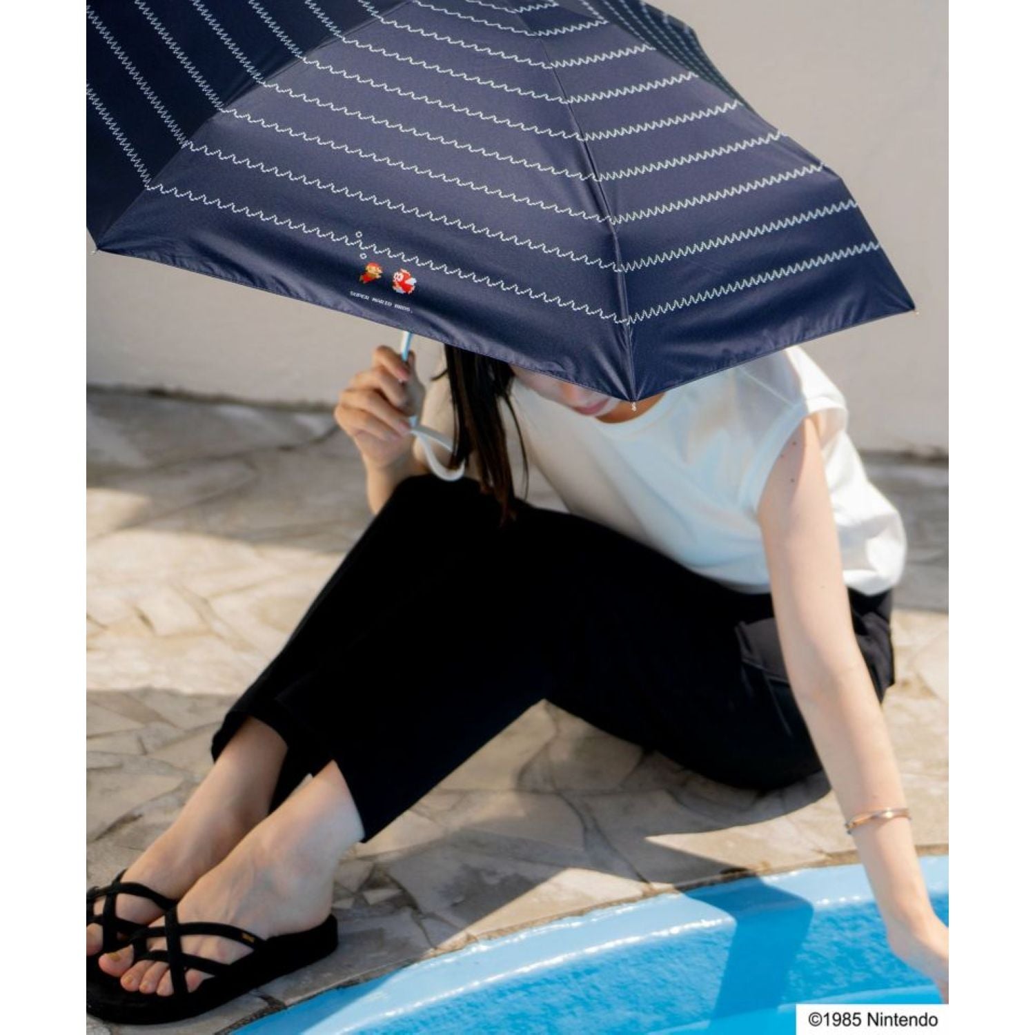WPC X Super Mario Bros Basic UV Protection UPF 50+ Umbrella 50cm (Navy - Cheep Cheep)