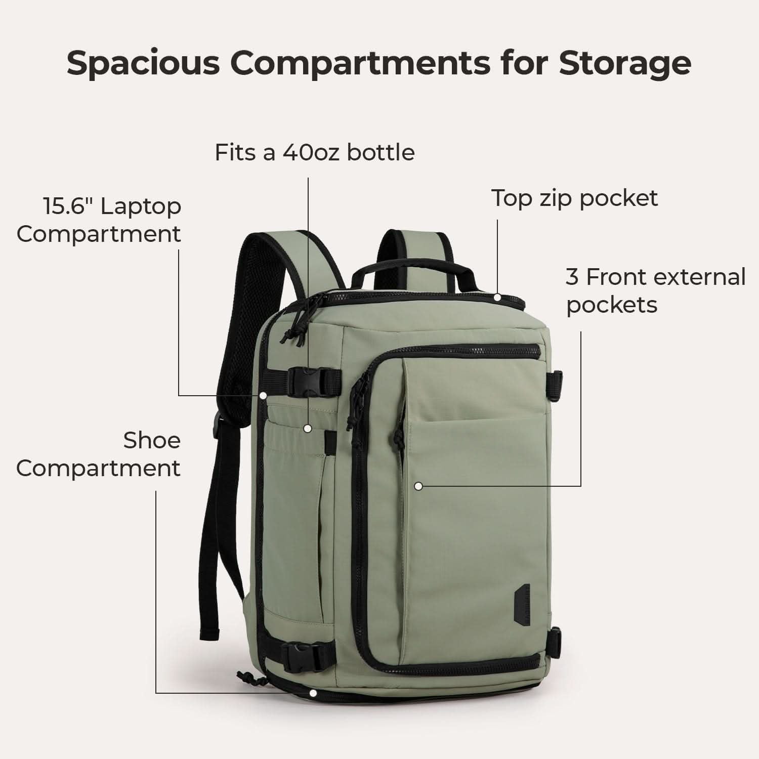 Bagsmart Blast Quick Access Carry On Travel Backpack Extended 38L (Mossy)