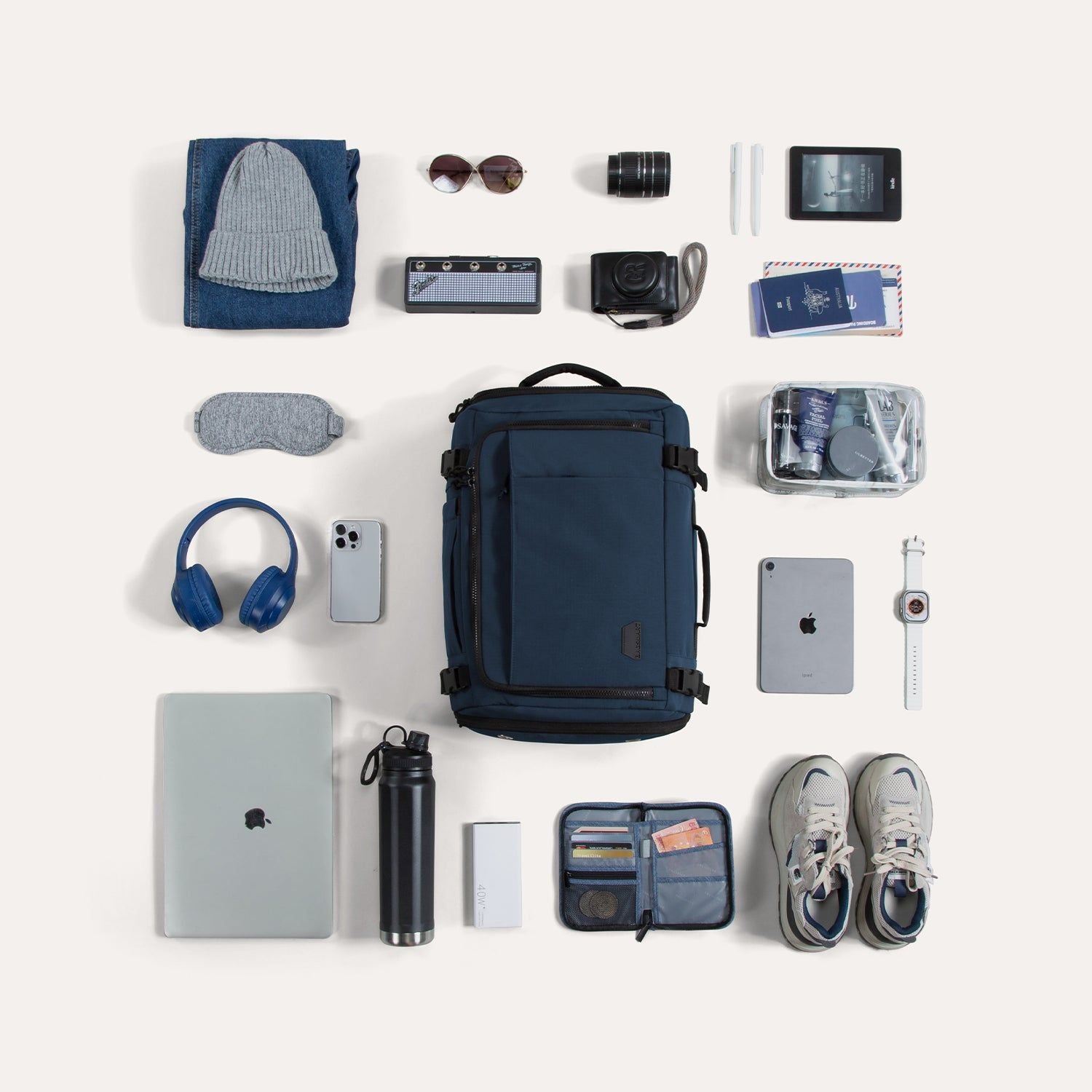 Bagsmart Blast Quick Access Carry On Travel Backpack Extended 38L (Navy Blue)