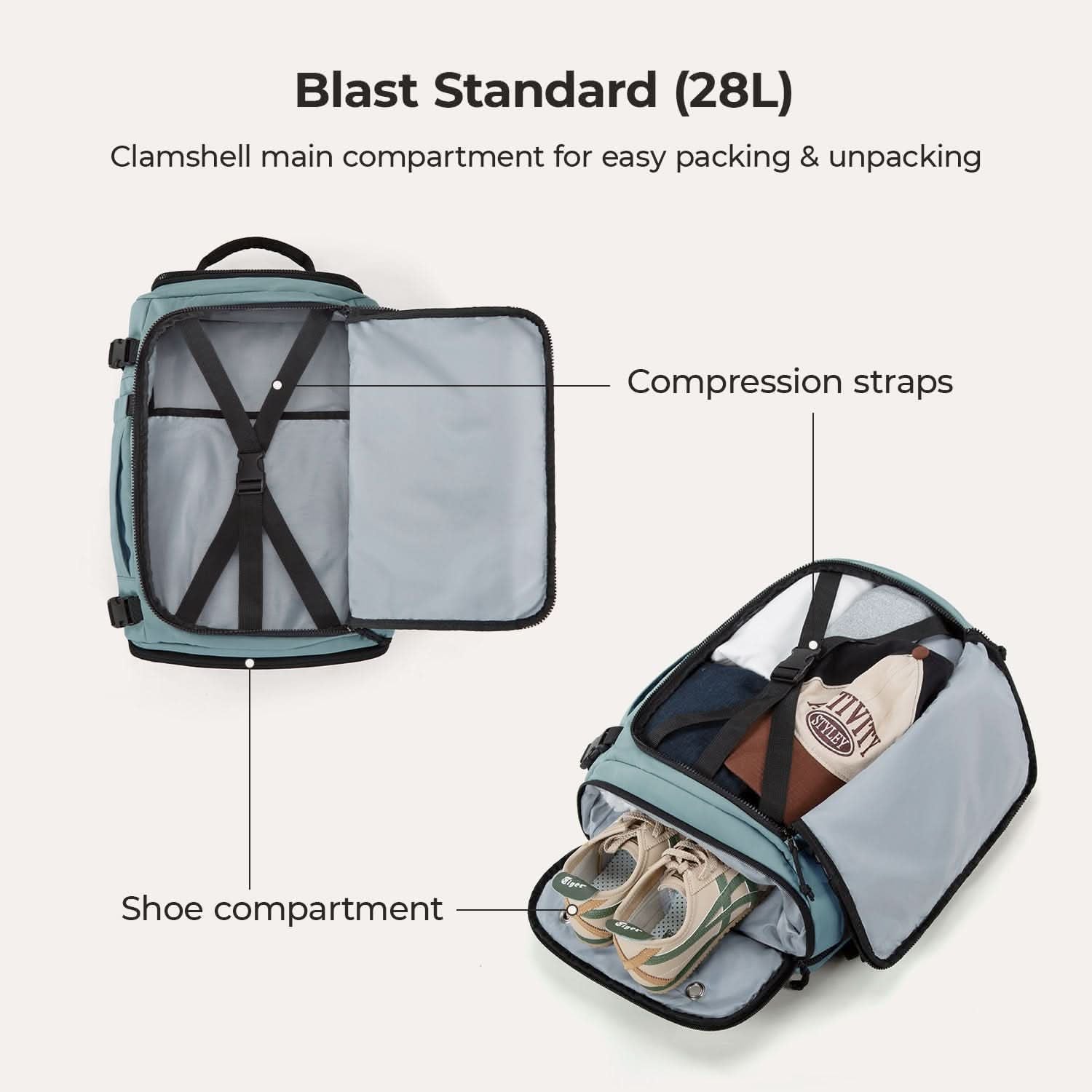 Bagsmart Blast Quick Access Carry On Travel Backpack Standard 28L (Arona)