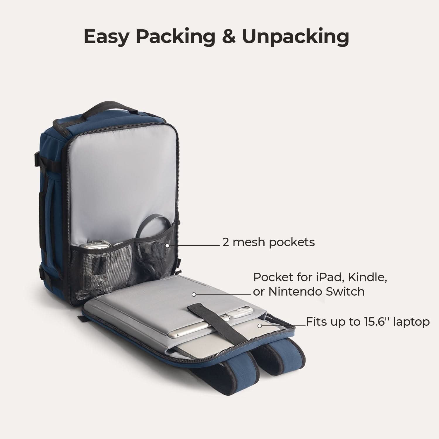 Bagsmart Blast Quick Access Carry On Travel Backpack Standard 28L (Dark Blue)