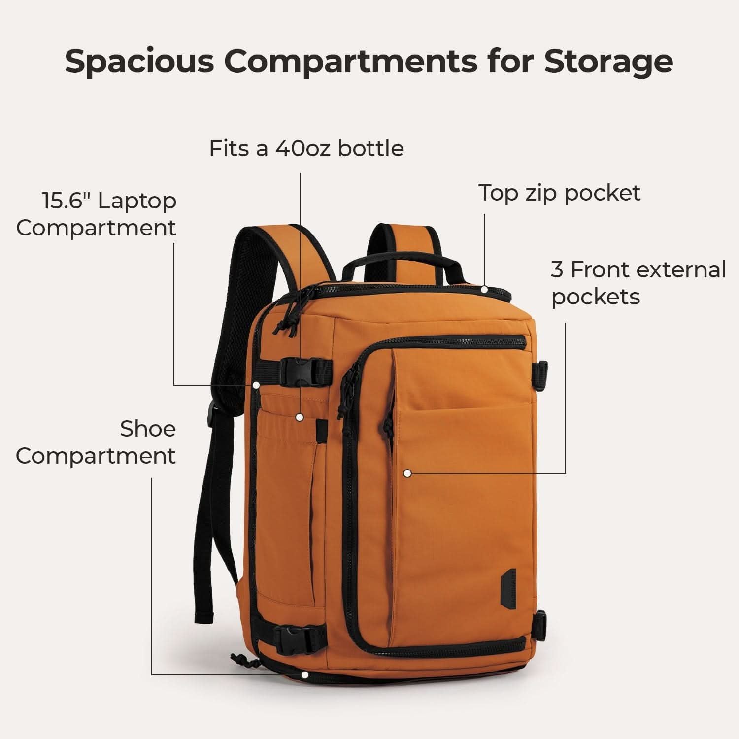 Bagsmart Blast Quick Access Carry On Travel Backpack Standard 28L (Orange)