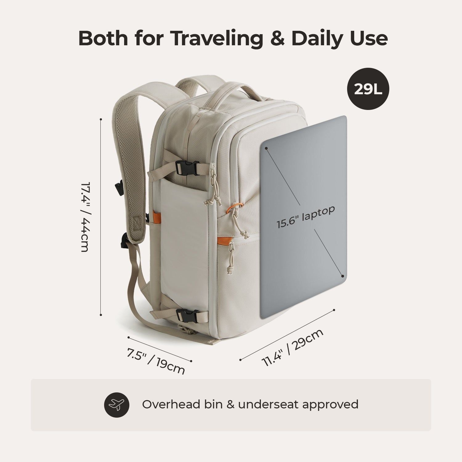 Bagsmart Faro Carry On Travel Backpack Set 29L (Cream)
