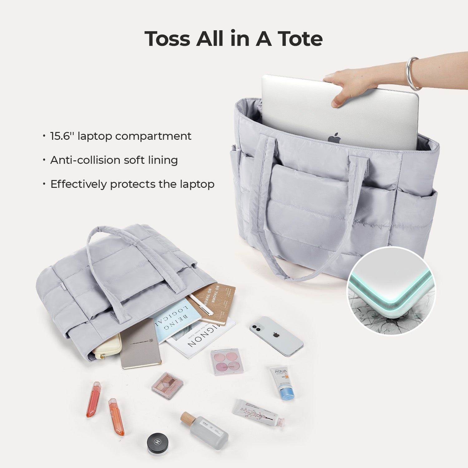 Bagsmart Zora Puffy Tote 20L (Grey)