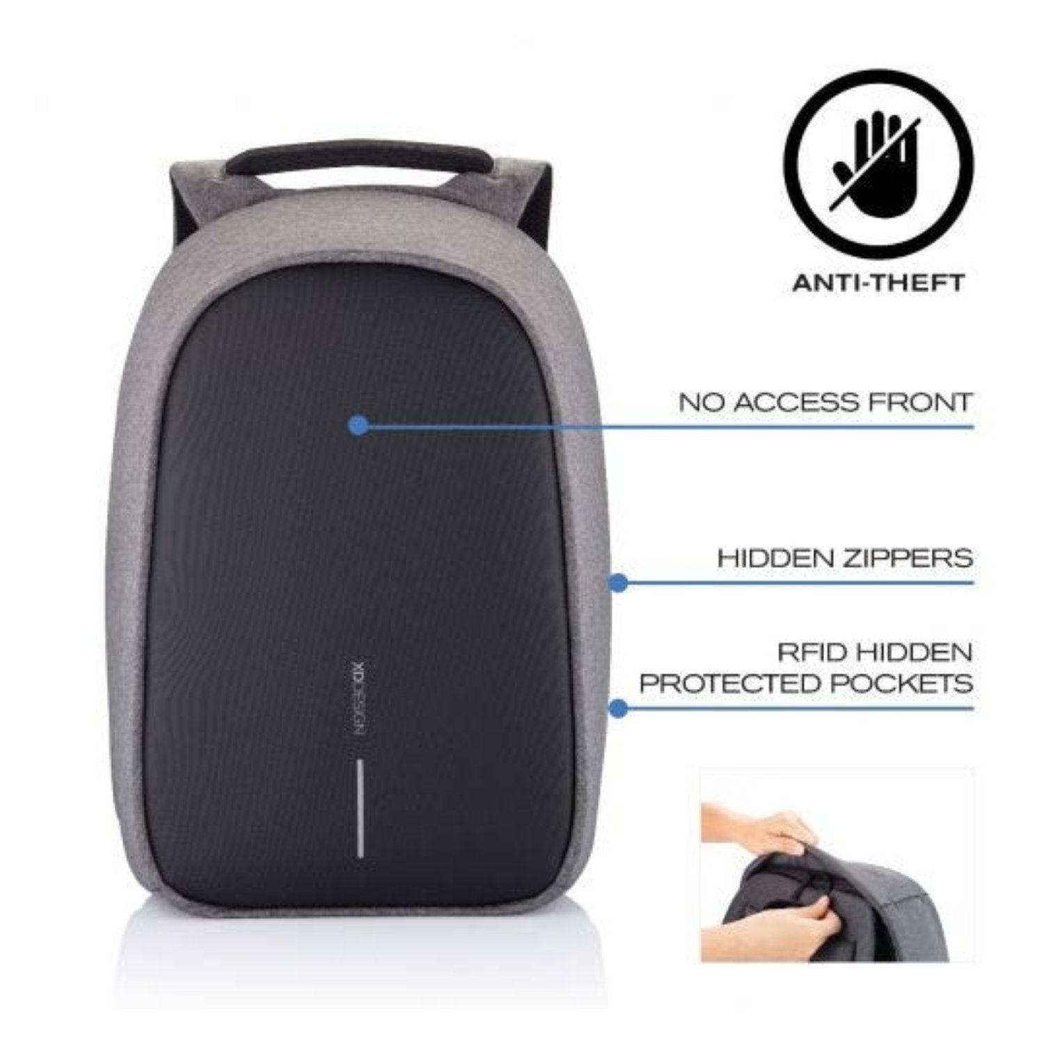 Bobby Hero Regular Anti-Theft Backpack - Grey