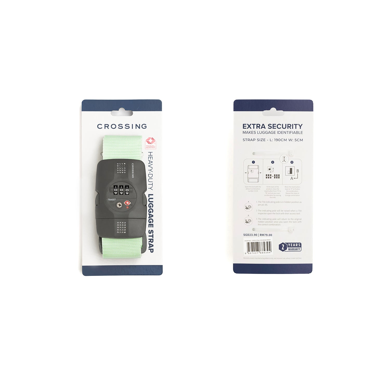 Crossing Luggage Strap With 3 Dial TSA Lock  - Mint