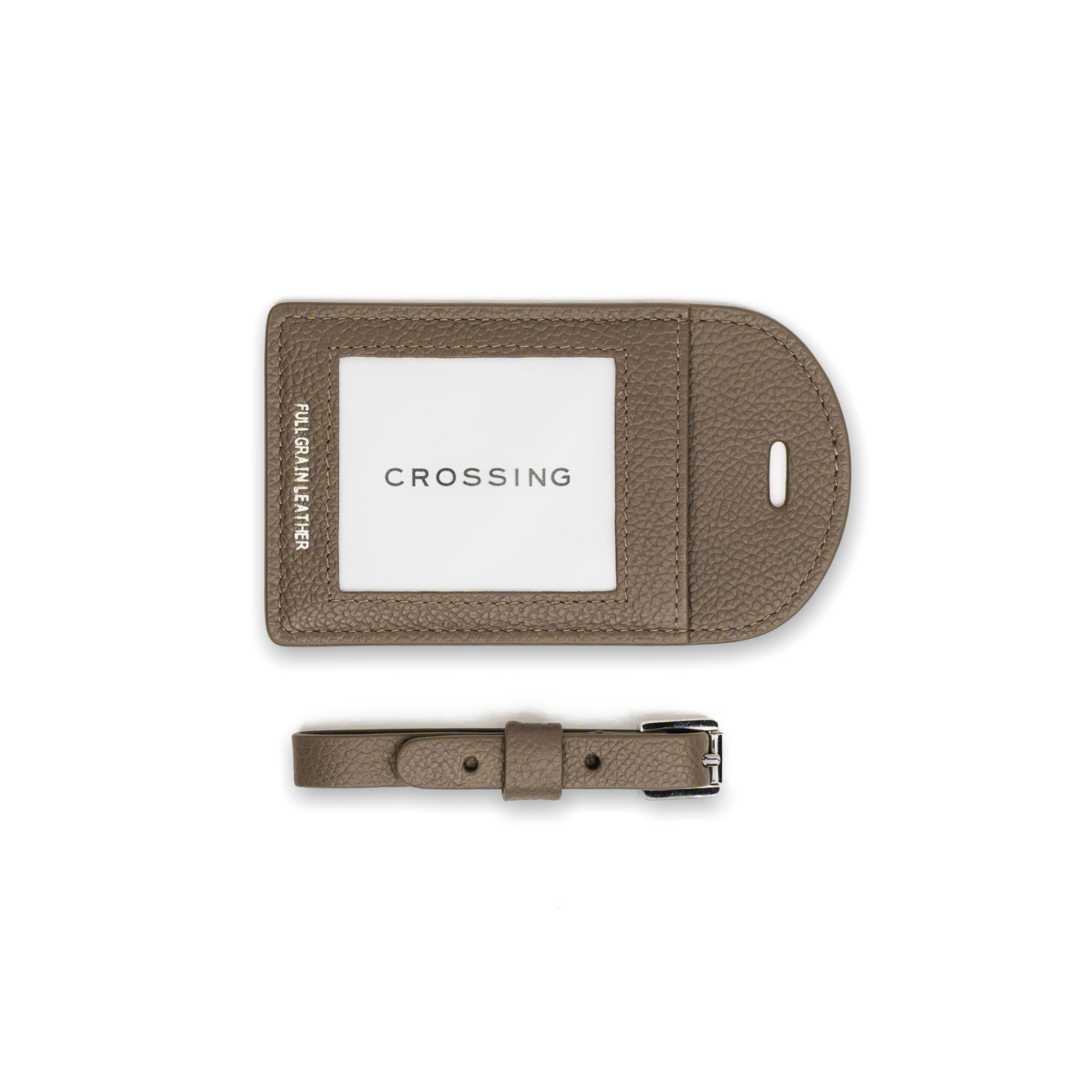 Crossing Milano Leather Luggage Tag - Dark Khaki
