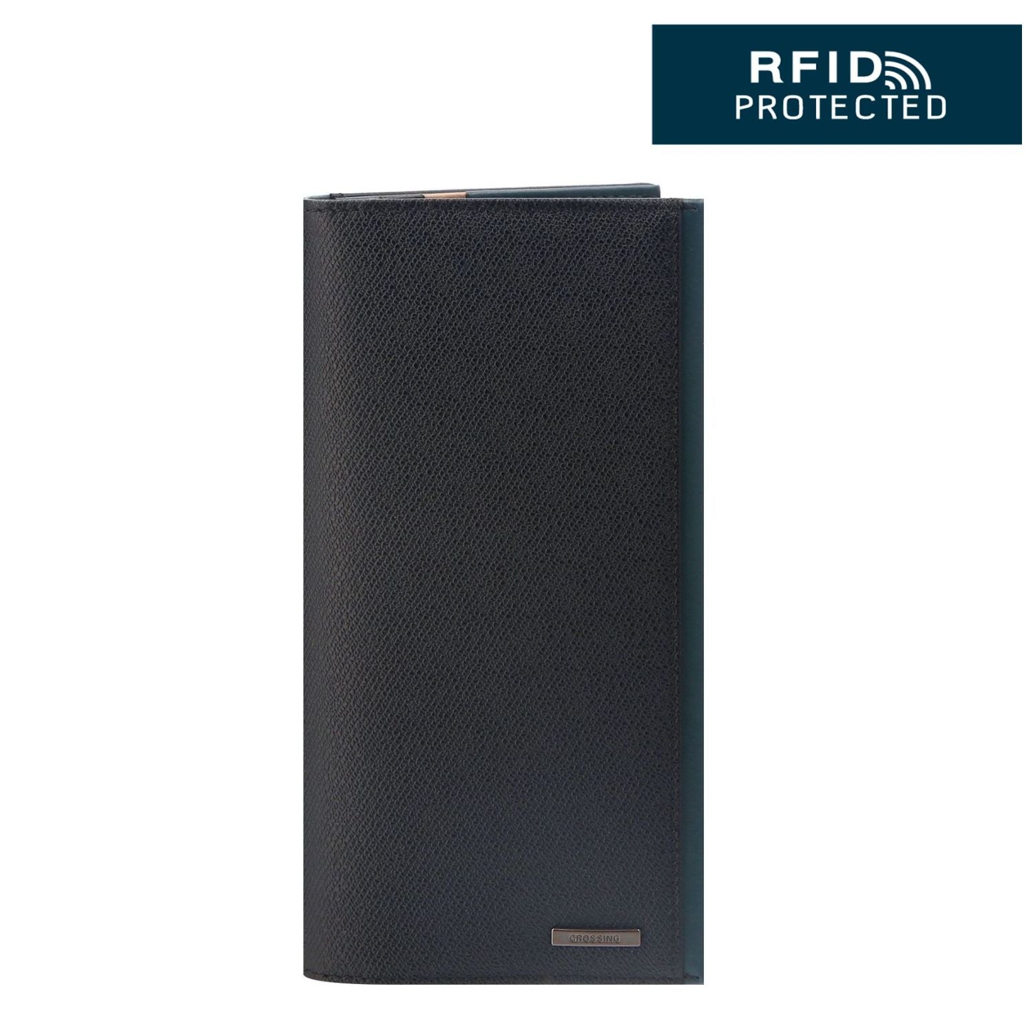 Crossing Modish Long Leather Wallet RFID - Black/Teal