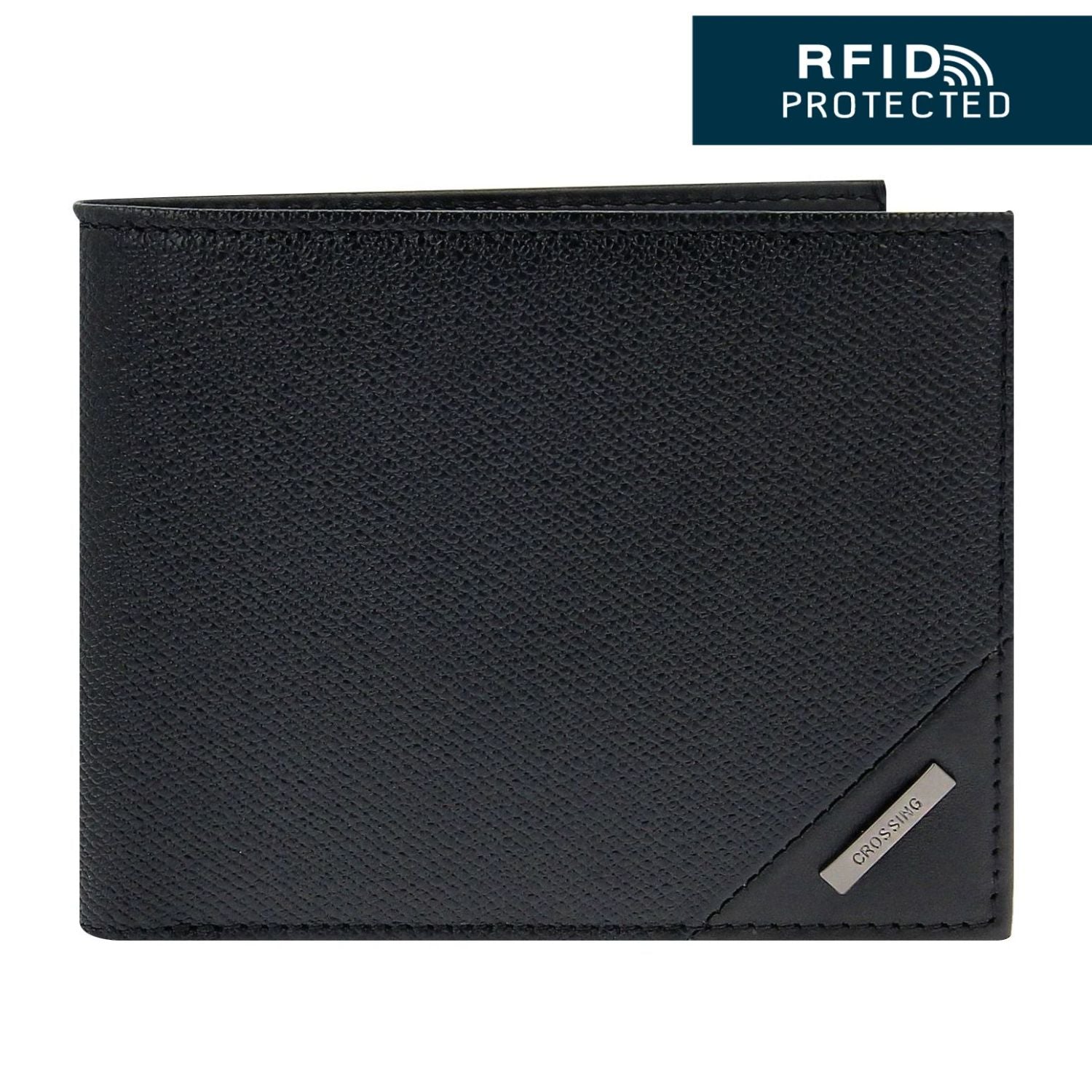 Crossing Riforma Bi-fold Leather Wallet With Flap And Coin Pouch RFID - Black