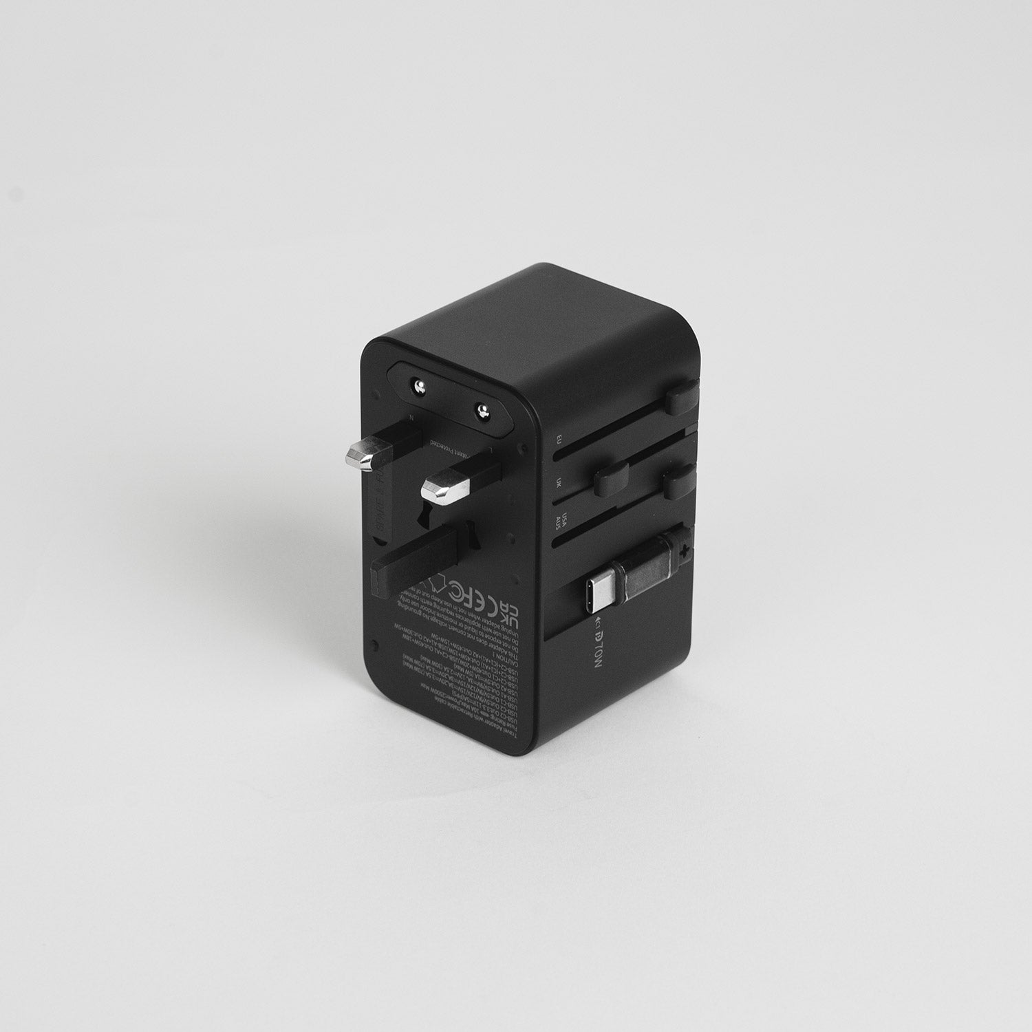 Crossing World Travel Adaptor 70W with 2 X USB-A + 2 X USB-C with Built-In Type C Cable - Black