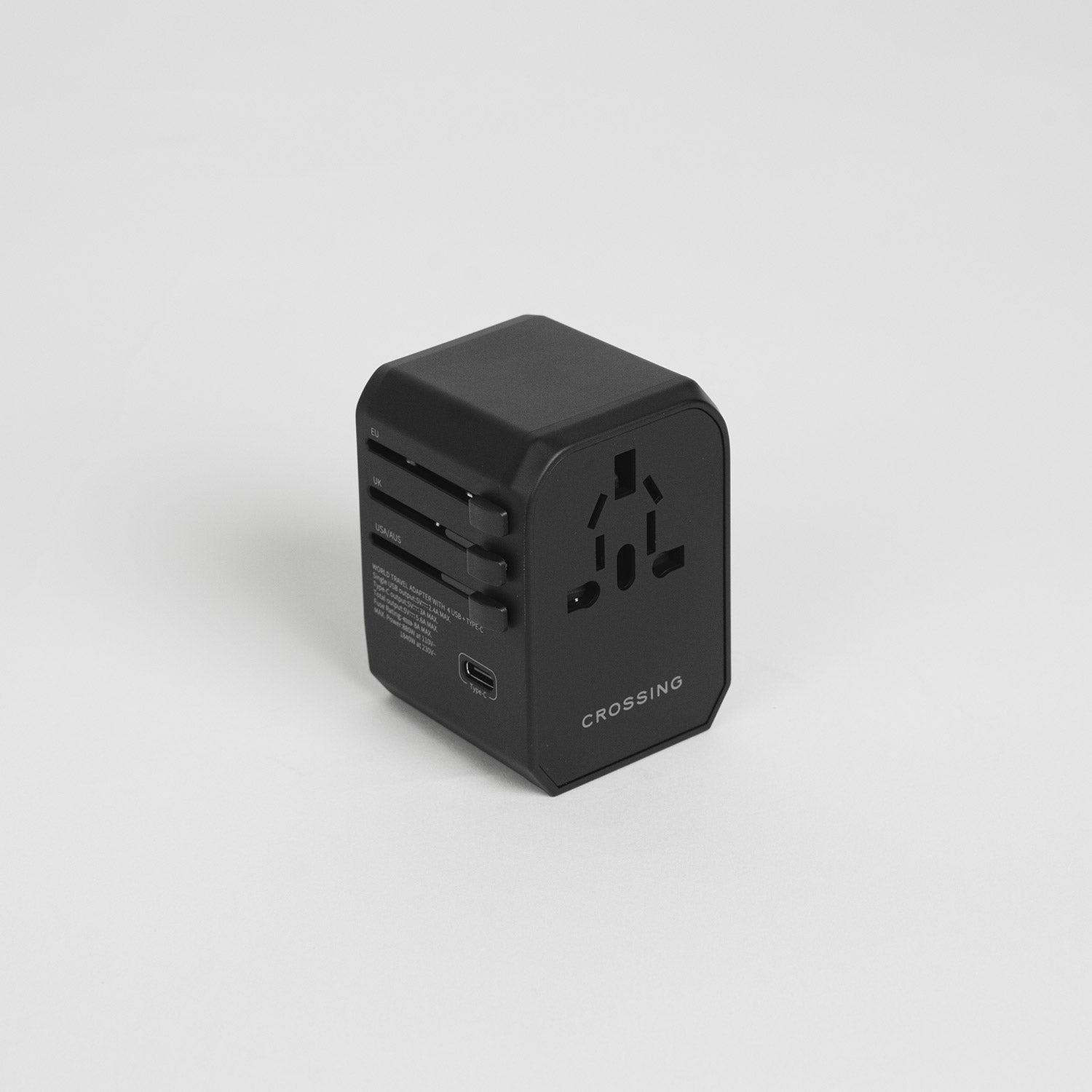 Crossing World Travel Adaptor with 4 X USB and 1 X USB-C - Black