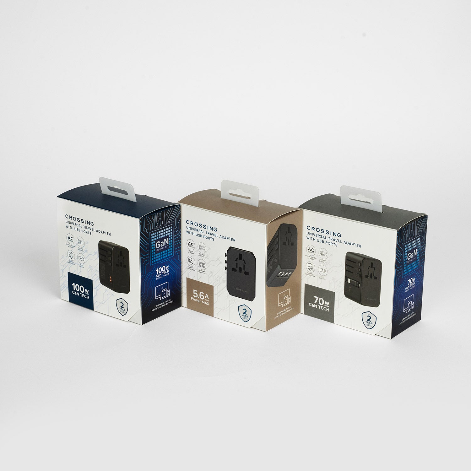 Crossing World Travel Adaptor with 4 X USB and 1 X USB-C - Black